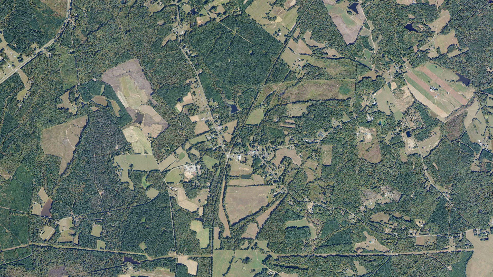 Natural-color aerial photograph of land around Scottsburg, Virginia
