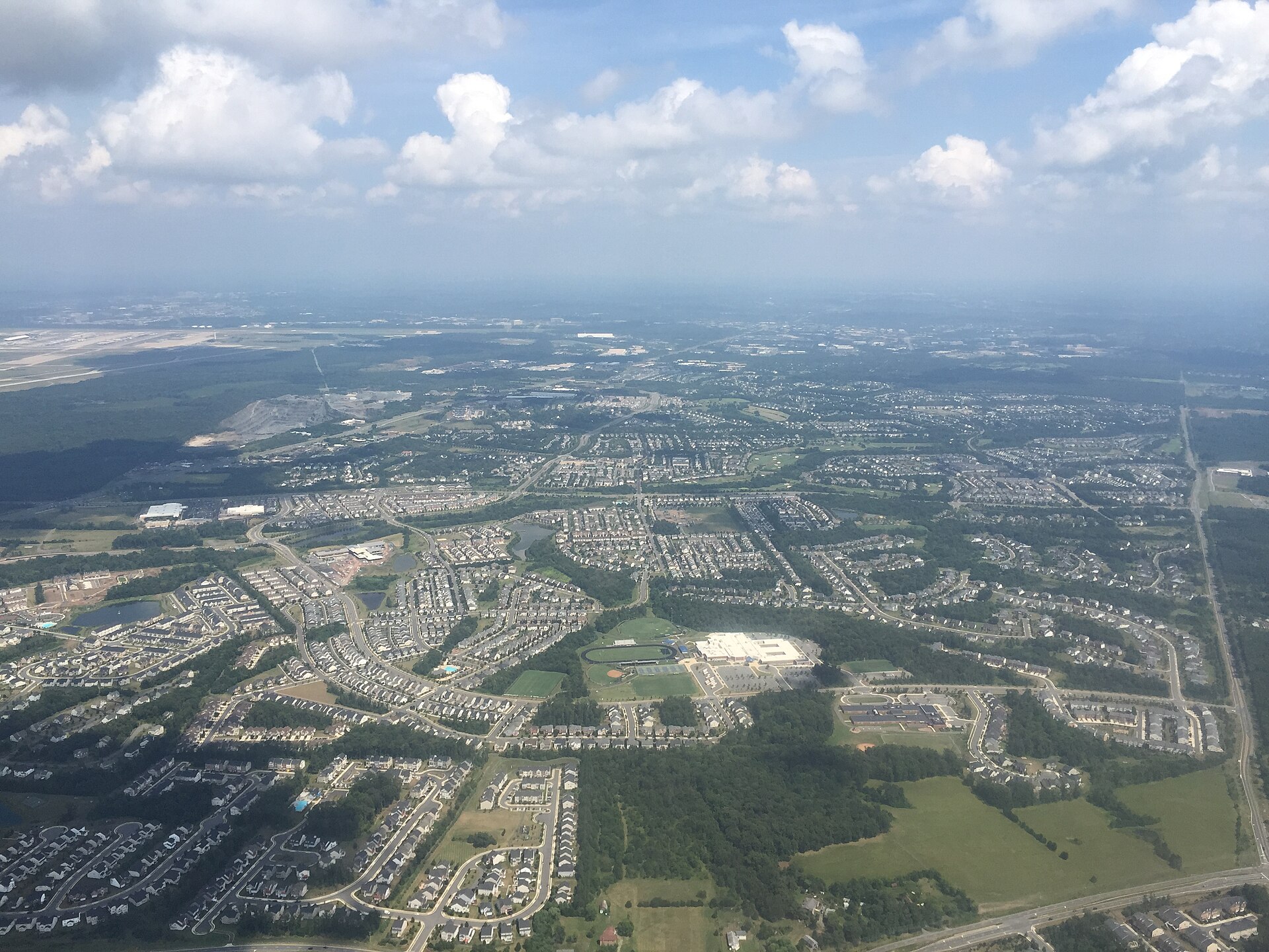 View east across South Riding, Loudoun County, Virginia from a plane departing Washington Dulles International Airport