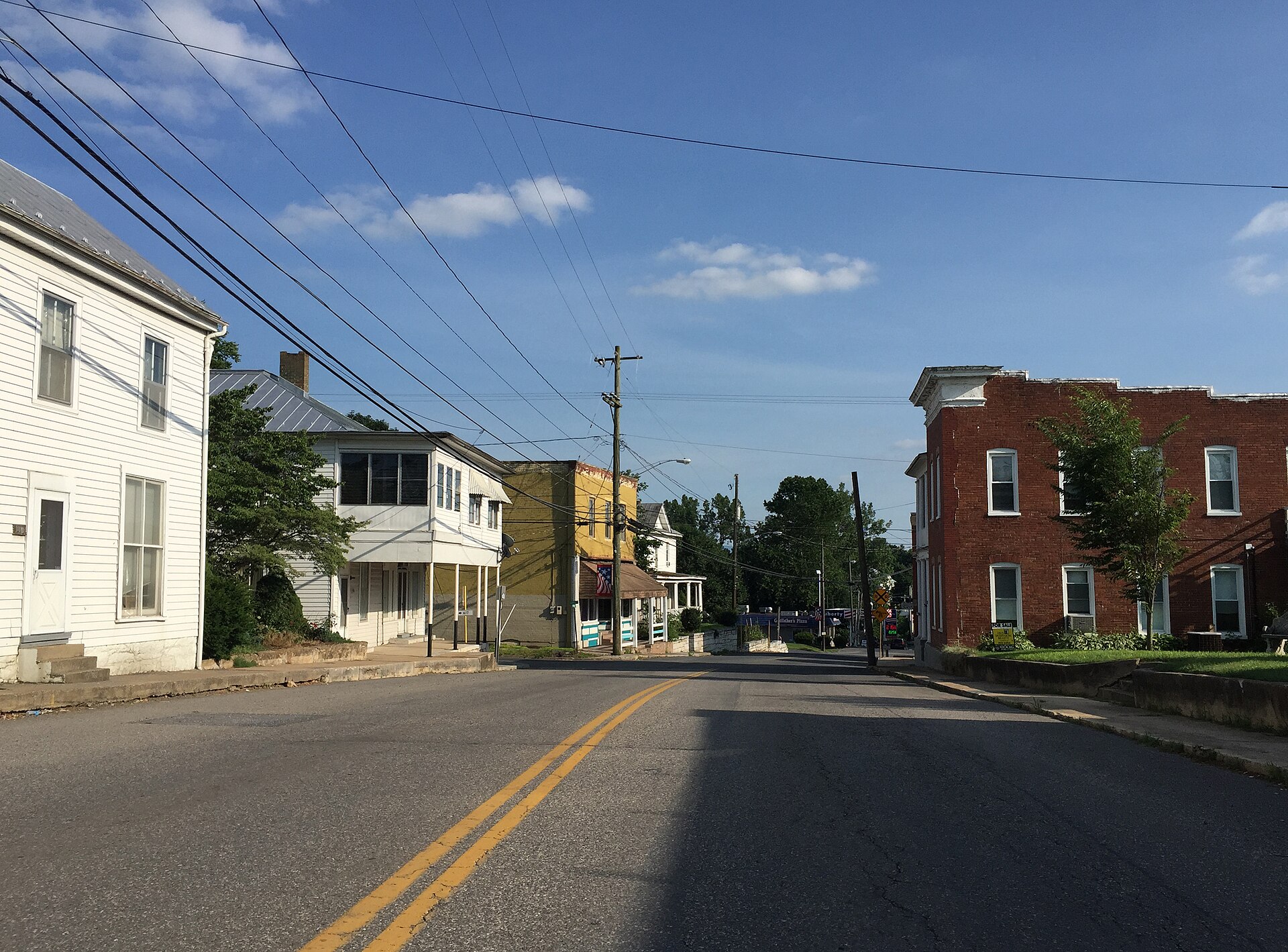 View south along Virginia State Route 42 (Main Street) at Rockingham Street in Timberville, Rockingham County, Virginia
