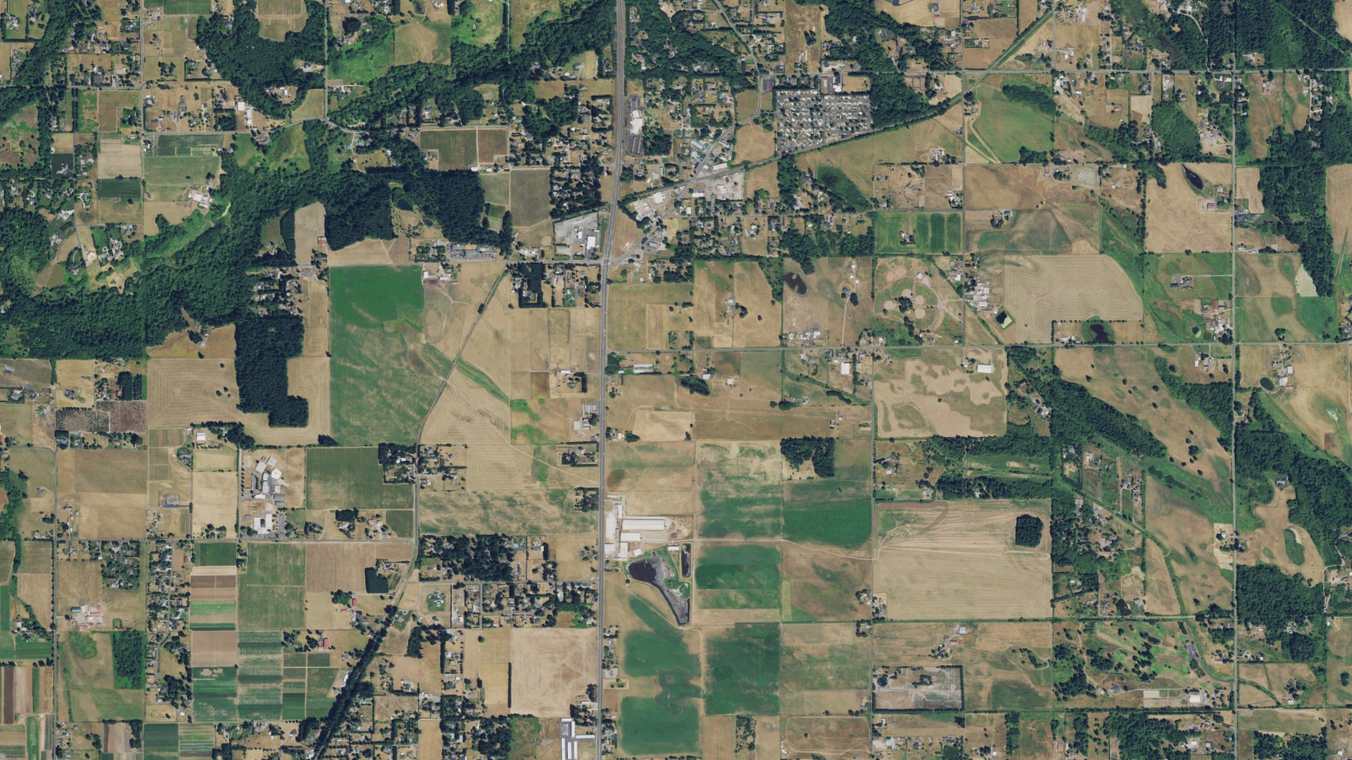 Natural-color aerial photograph of land around Brush Prairie, Washington