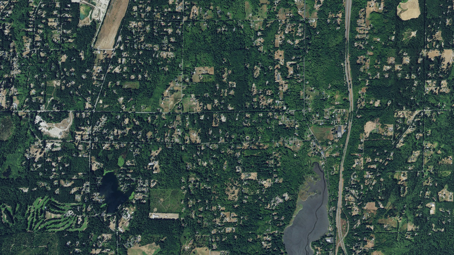 Natural-color aerial photograph of land around Burley, Washington