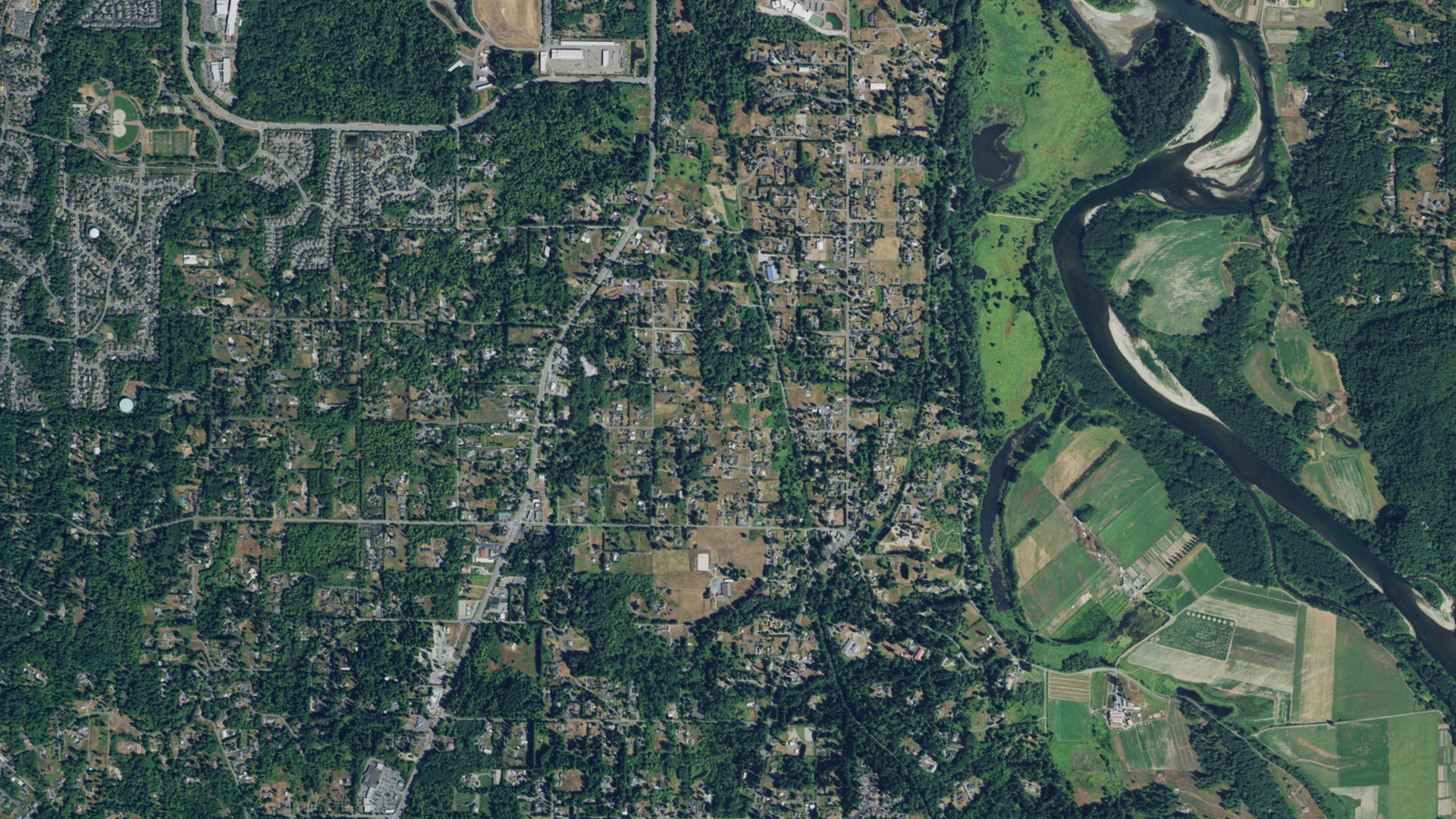 Natural-color aerial photograph of land around Cathcart, Washington
