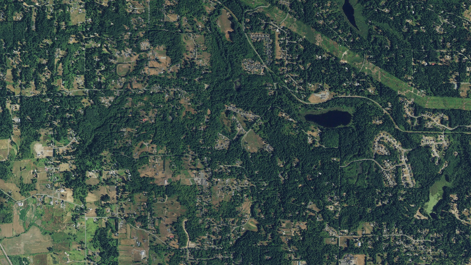 Natural-color aerial photograph of land around Chain Lake, Washington