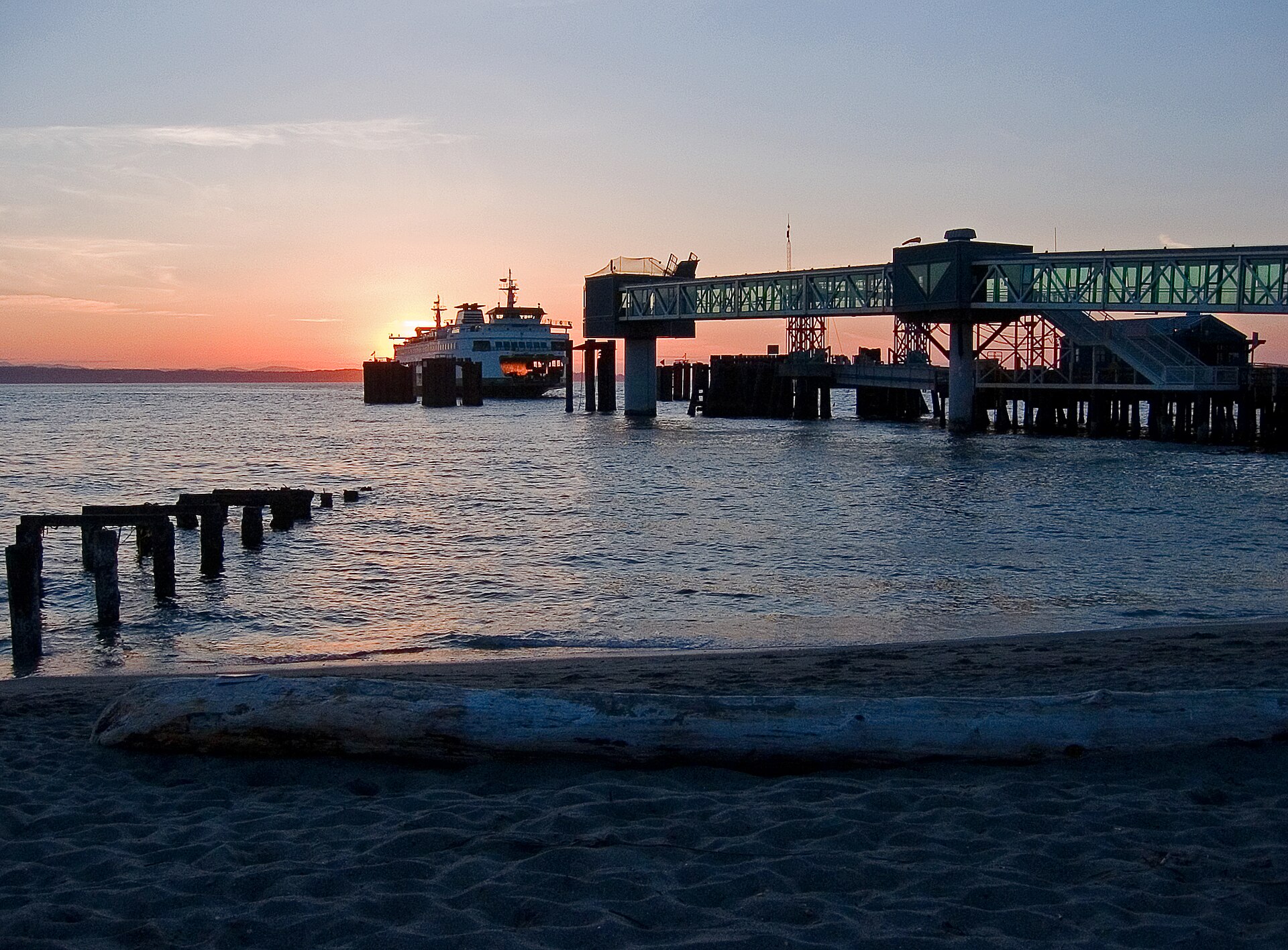 Another solstice sunset shot of the Edmonds-Kingston ferry arriving at Edmonds. — Washington