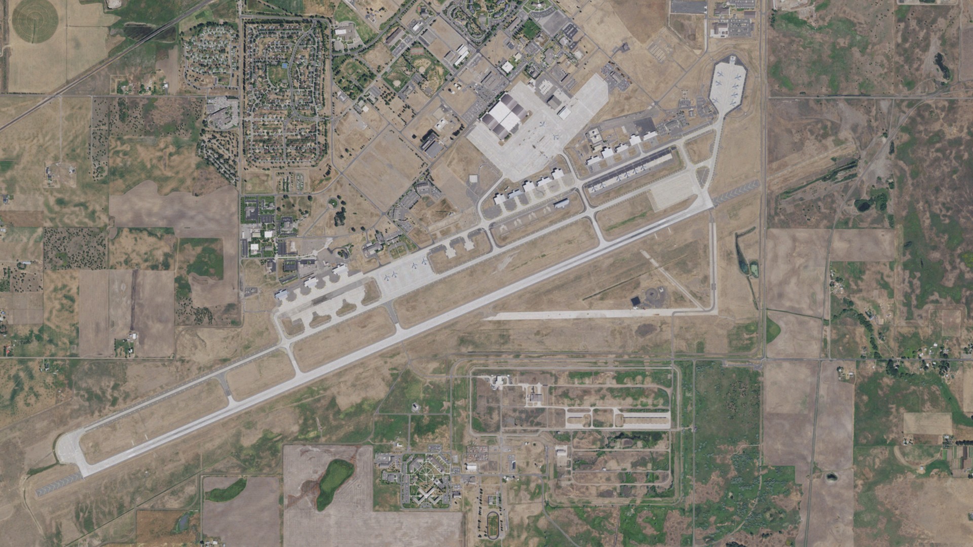 Natural-color aerial photograph of land around Fairchild AFB, Washington