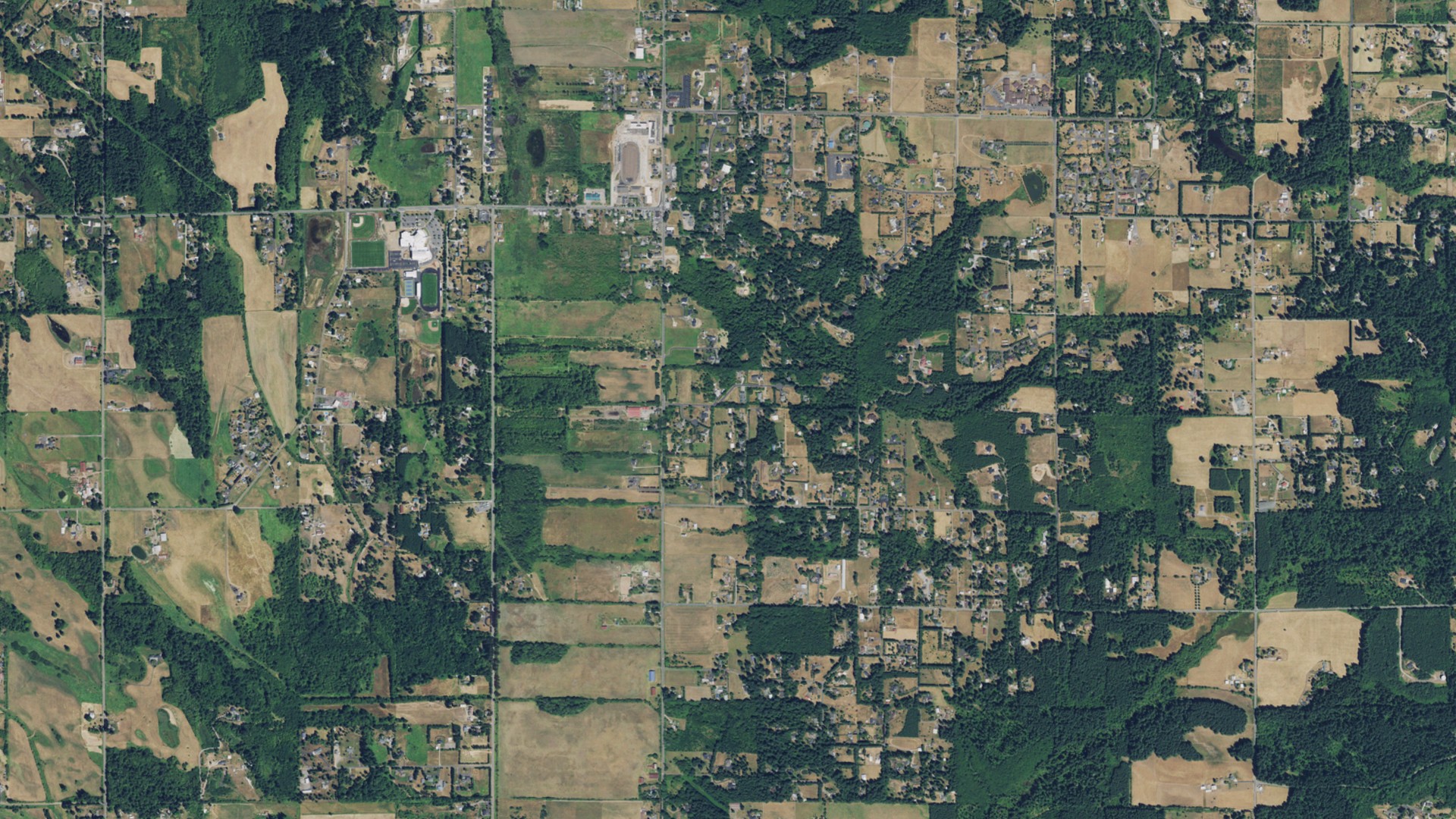 Natural-color aerial photograph of land around Hockinson, Washington