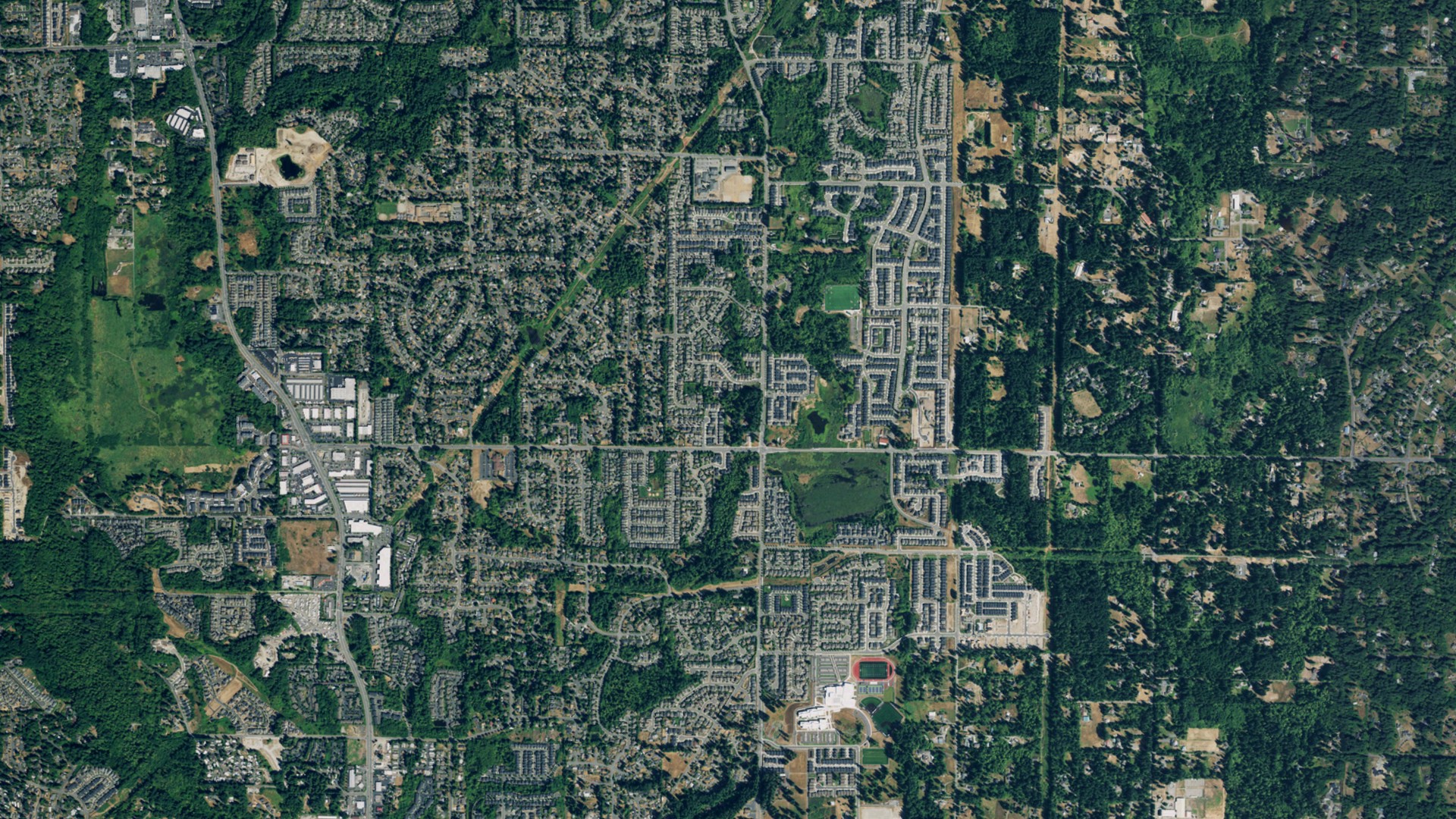 Natural-color aerial photograph of land around Mill Creek East, Washington