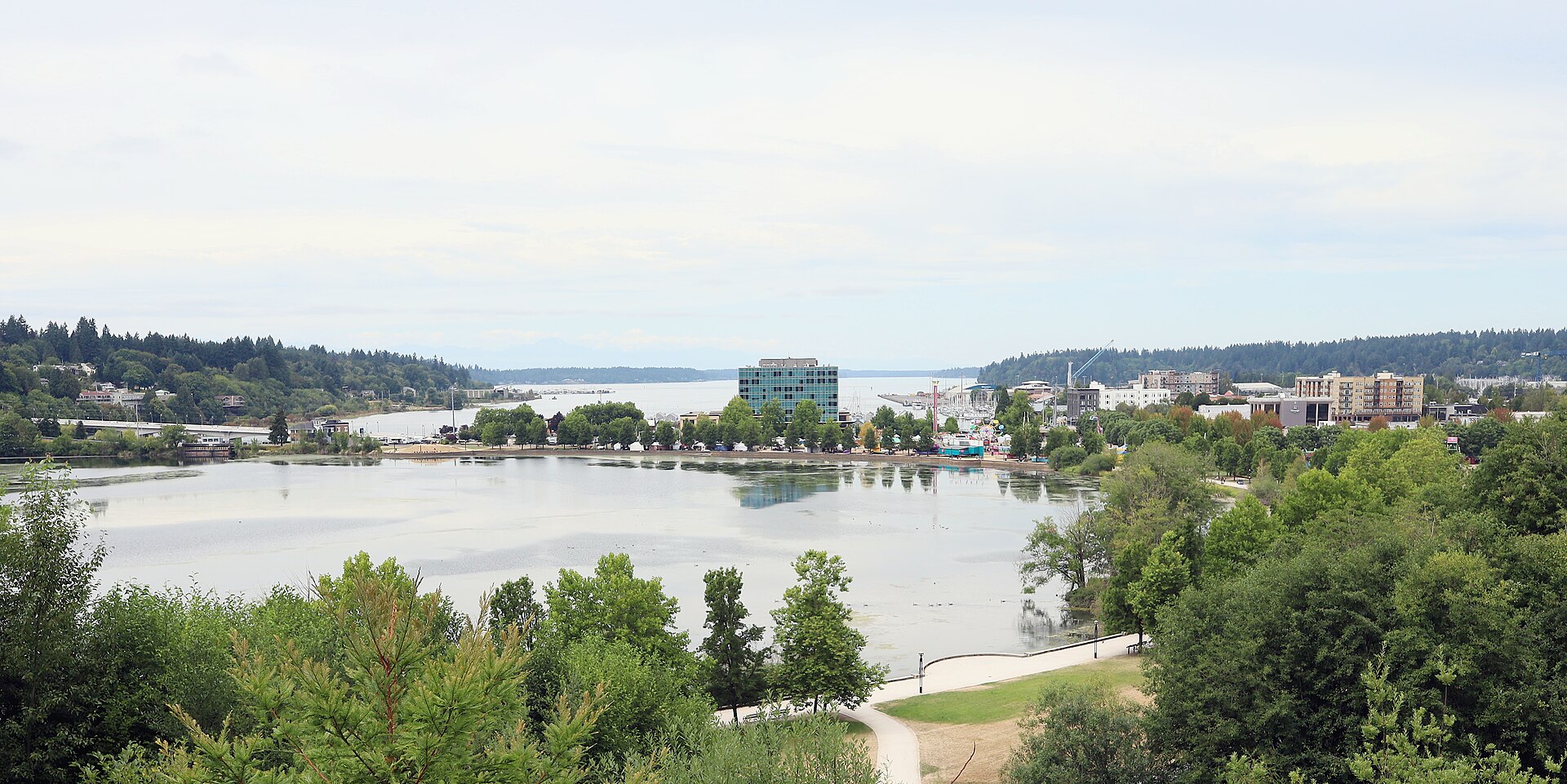 Final day of annual Lakefair festival at Capitol Lake in Olympia, Washington; taken on July 20, 2025 from the Law Enforcement Memorial at the Washington State Capitol