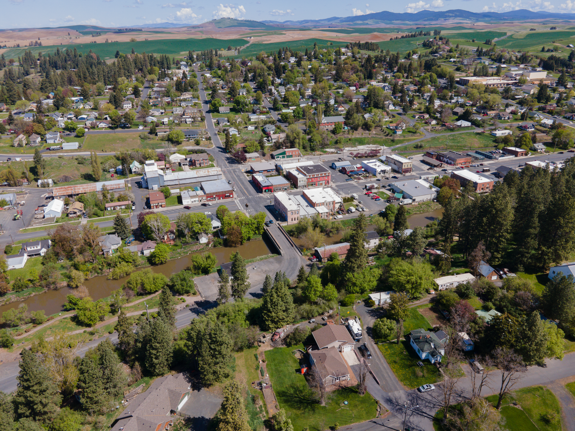 Drone view of Palouse (city), Washington State, USA
