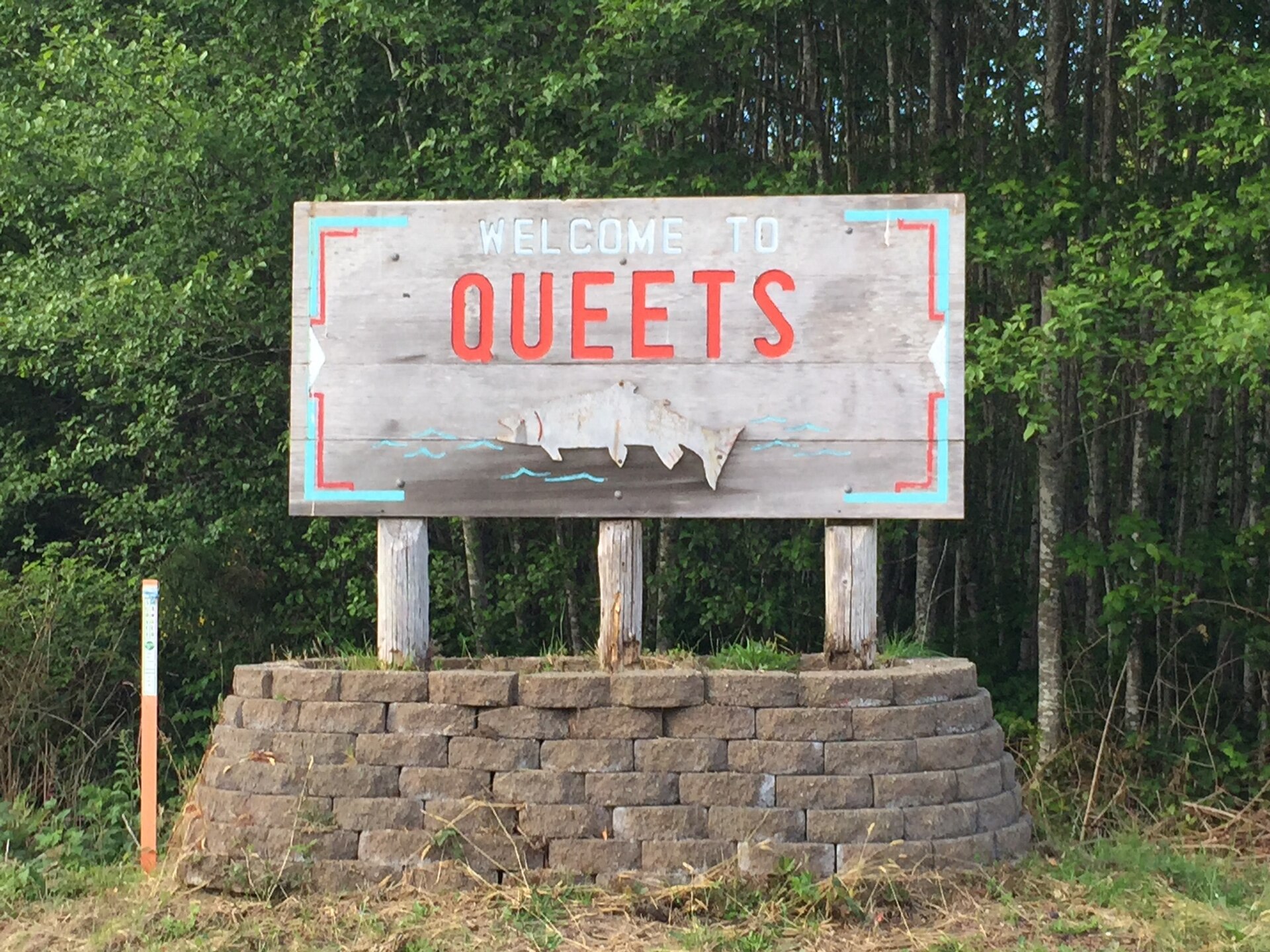Queets, Washington welcome sign off of US route 101