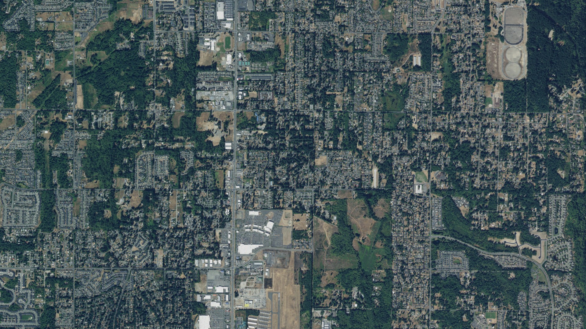 Natural-color aerial photograph of land around South Hill, Washington