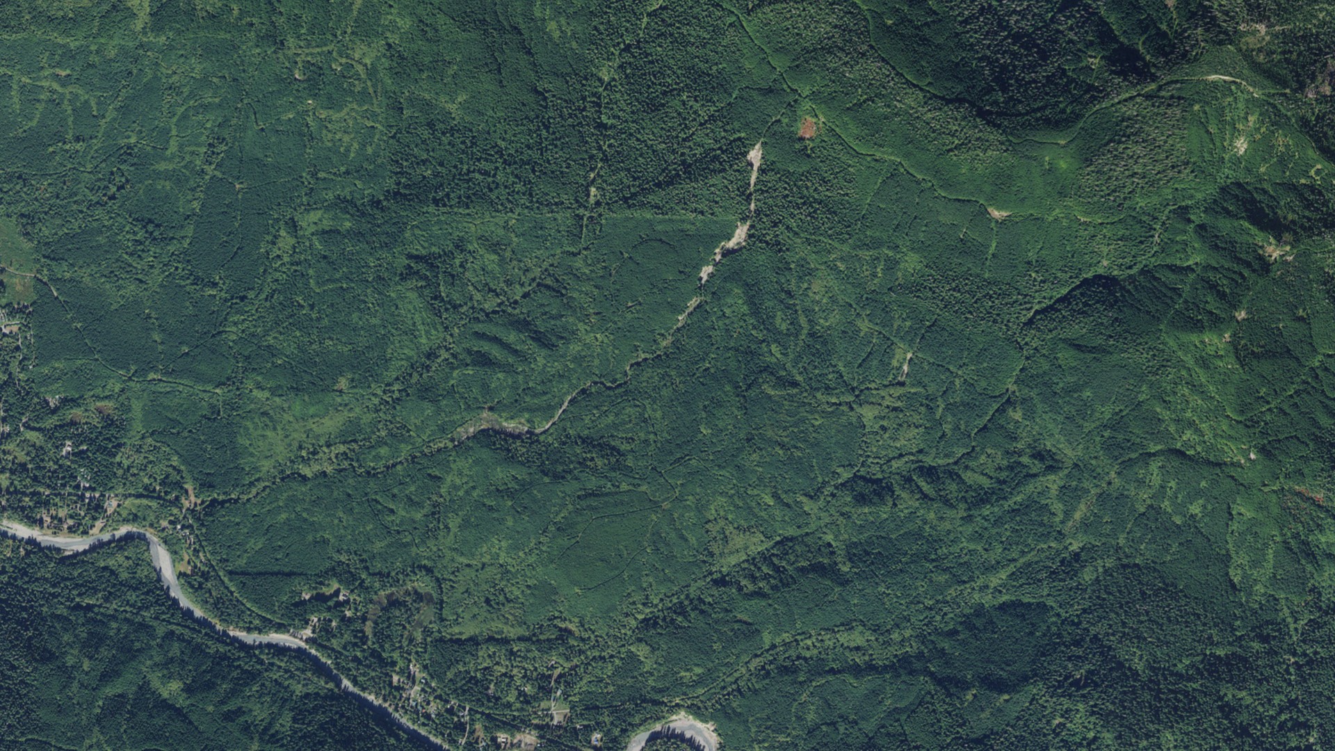 Natural-color aerial photograph of land around Verlot, Washington