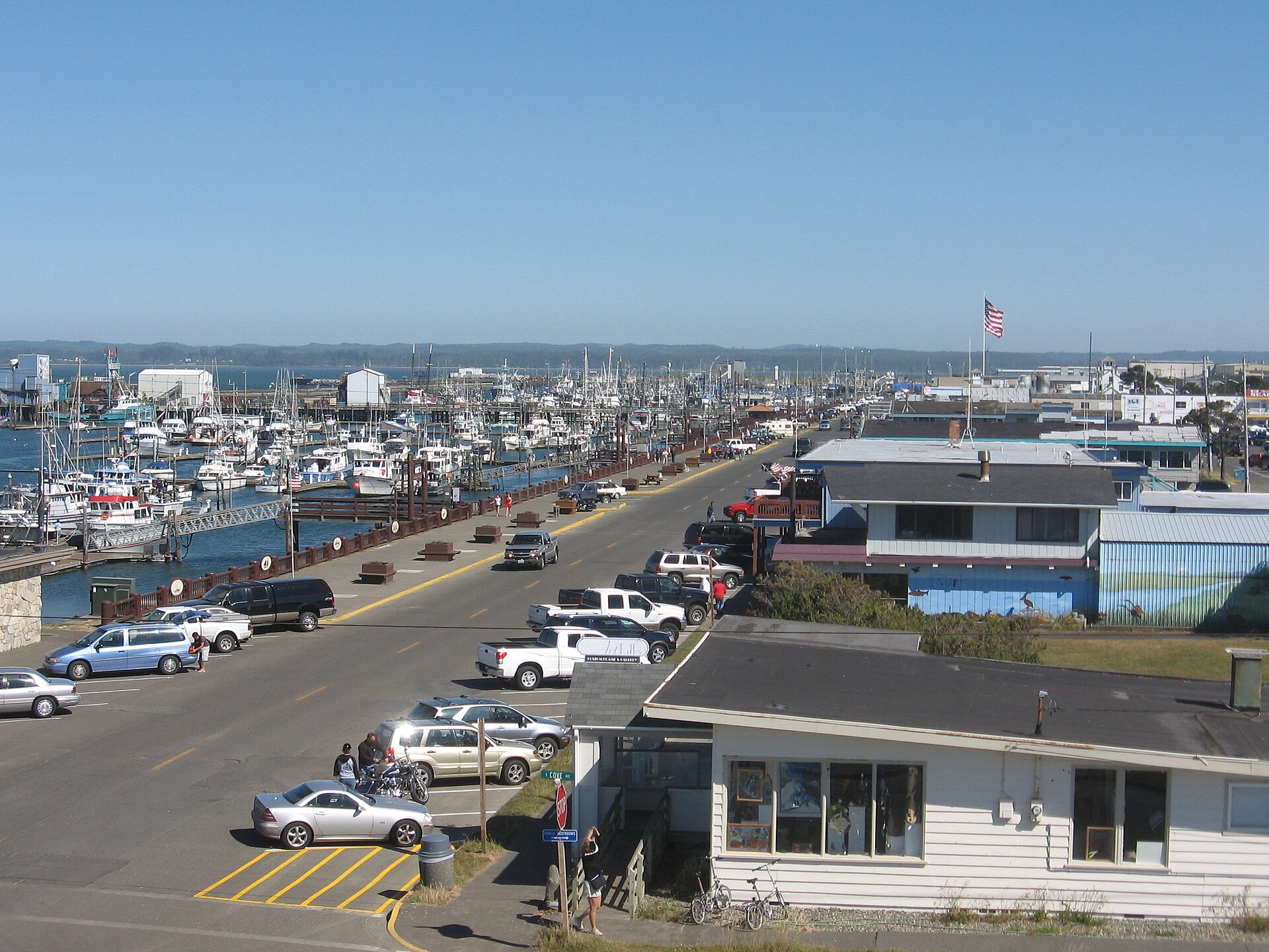 The marina district of Westport, Washington, taken from a watchtower facing Gray's Harbor.