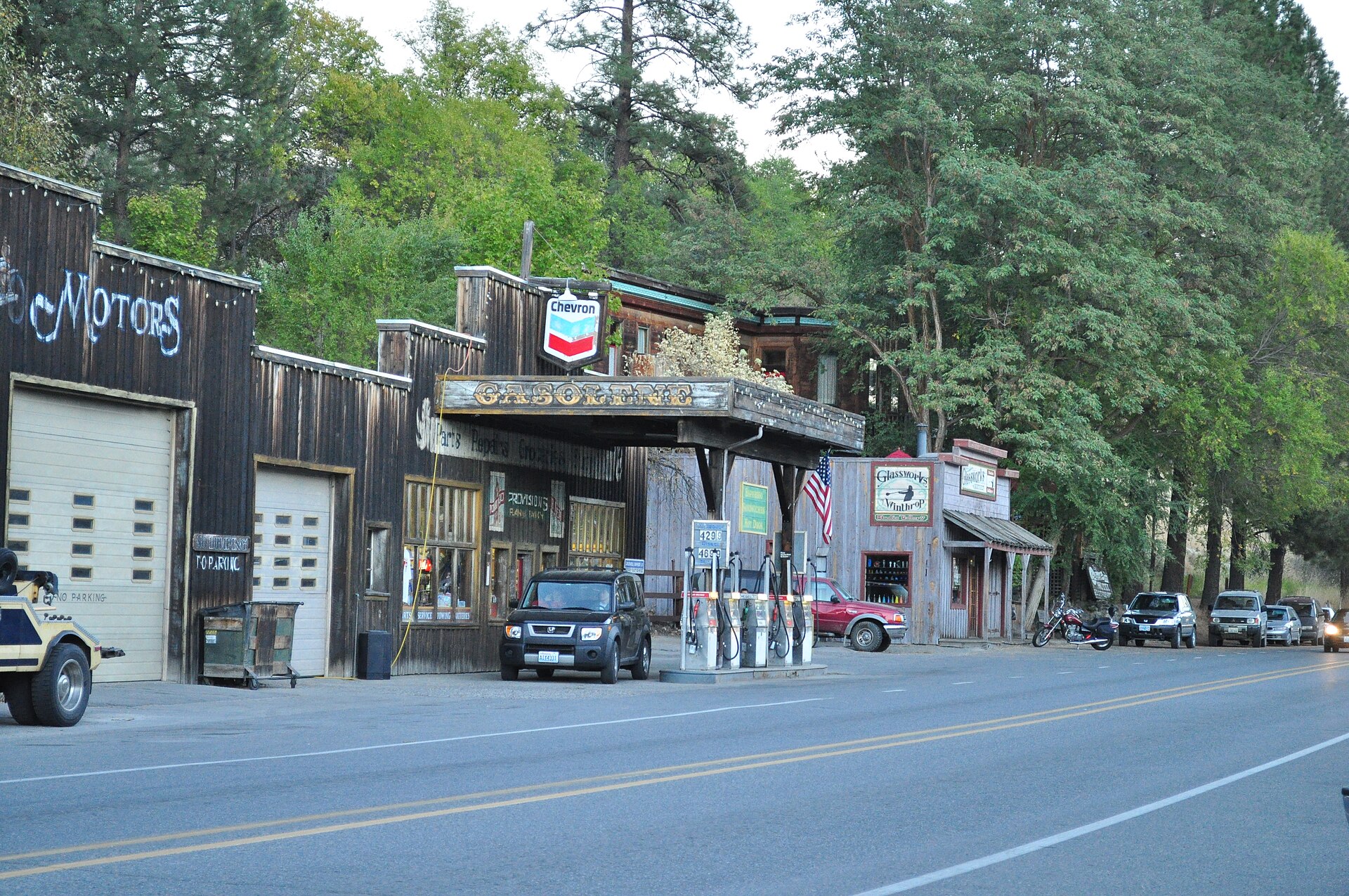 Shops in Riverside Avenue, Winthrop, Washington, USA.