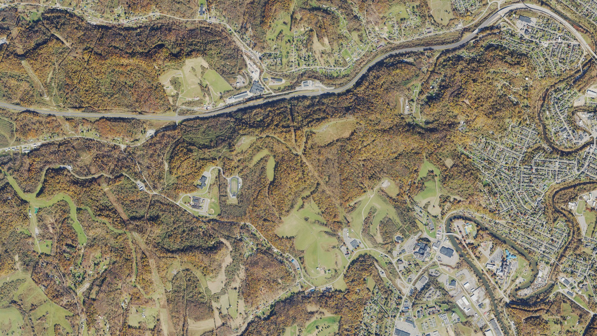 Natural-color aerial photograph of land around Harrison County, West Virginia