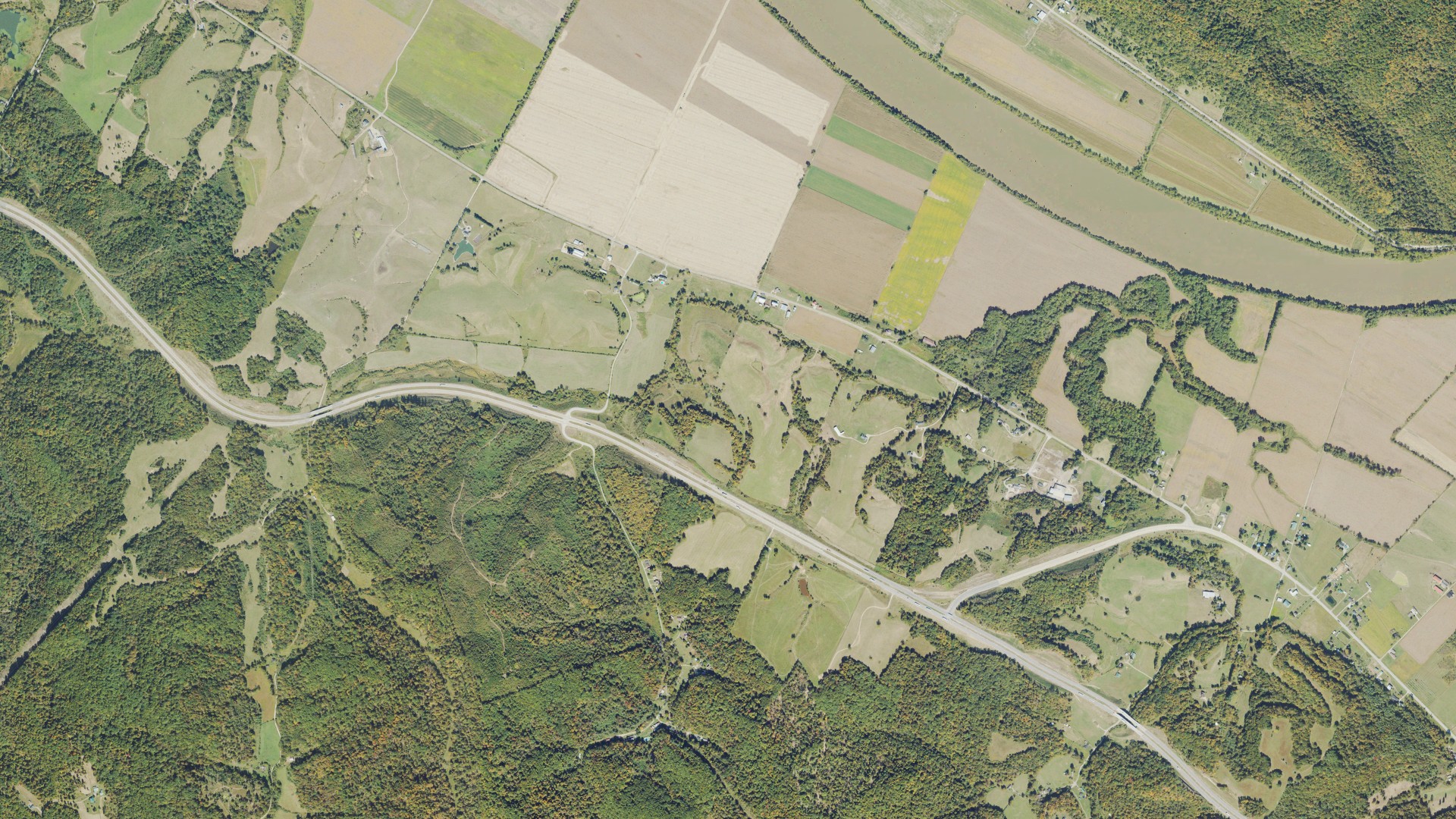 Natural-color aerial photograph of land around Mason County, West Virginia