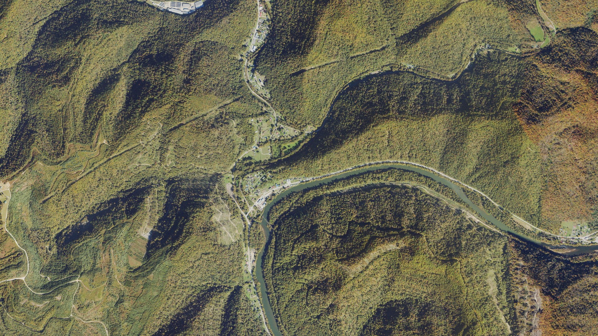 Natural-color aerial photograph of land around Belva, West Virginia