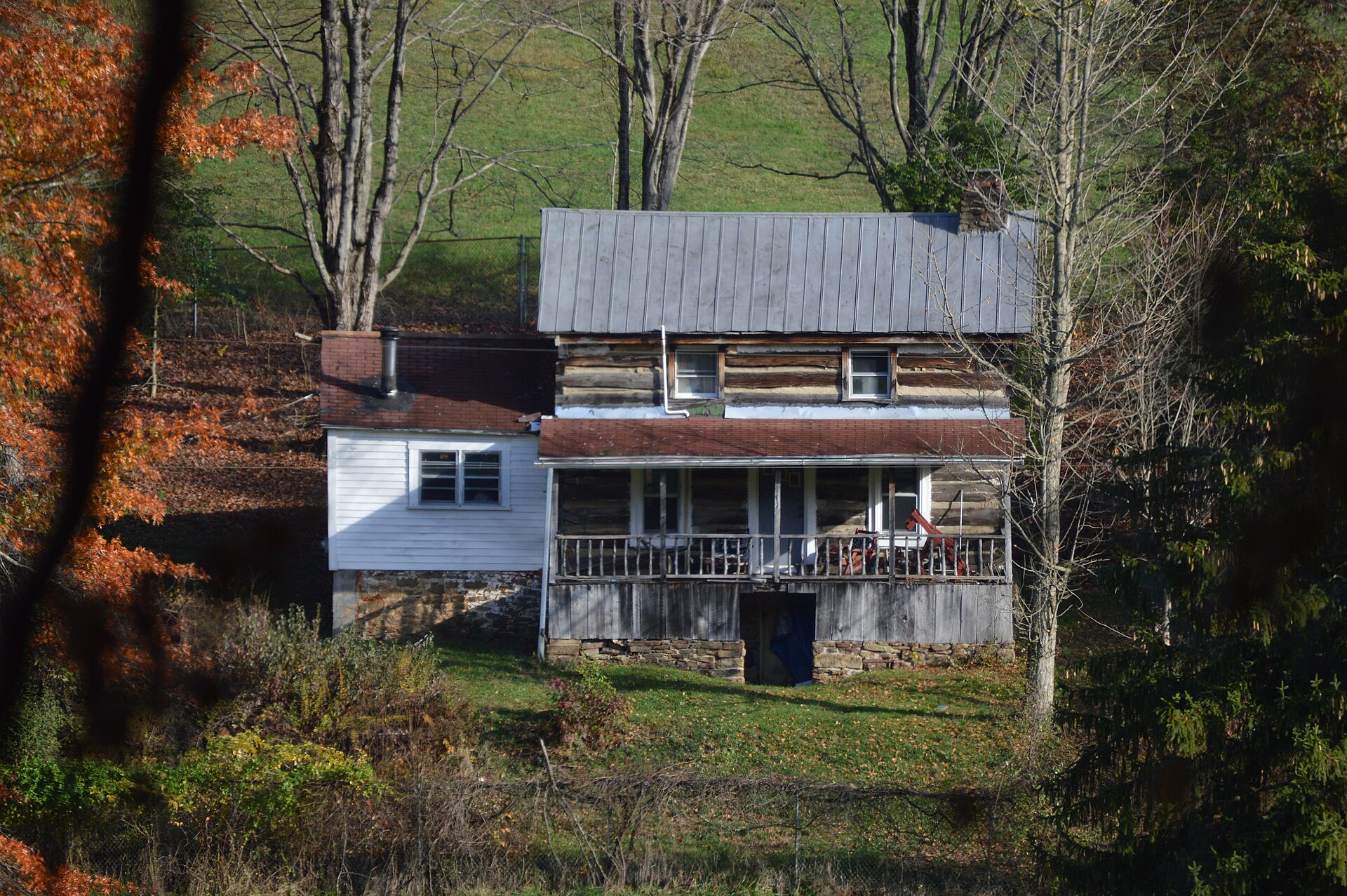 Front of the Clelland House, located on River Run Road southeast of White Hall in northwestern Taylor County, West Virginia, United States.