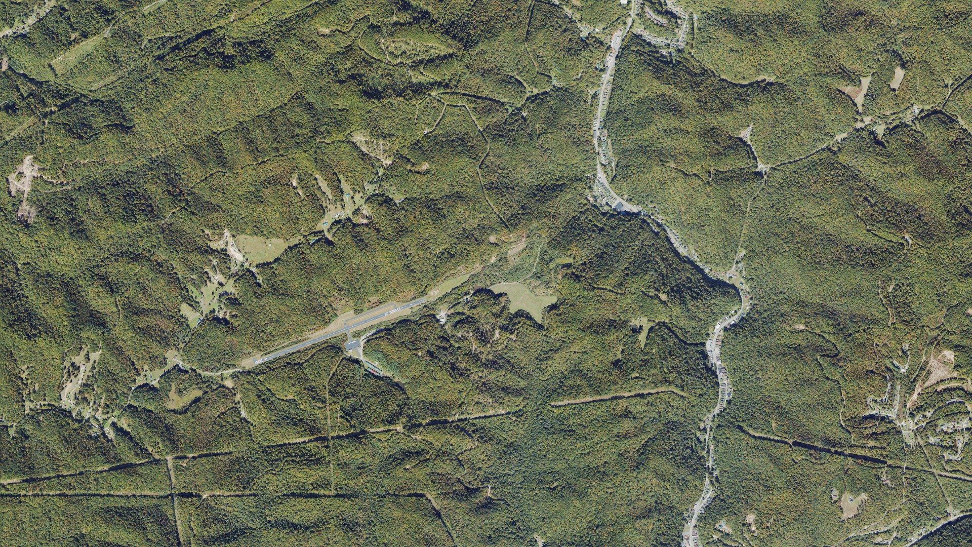 Natural-color aerial photograph of land around Wyoming County, West Virginia