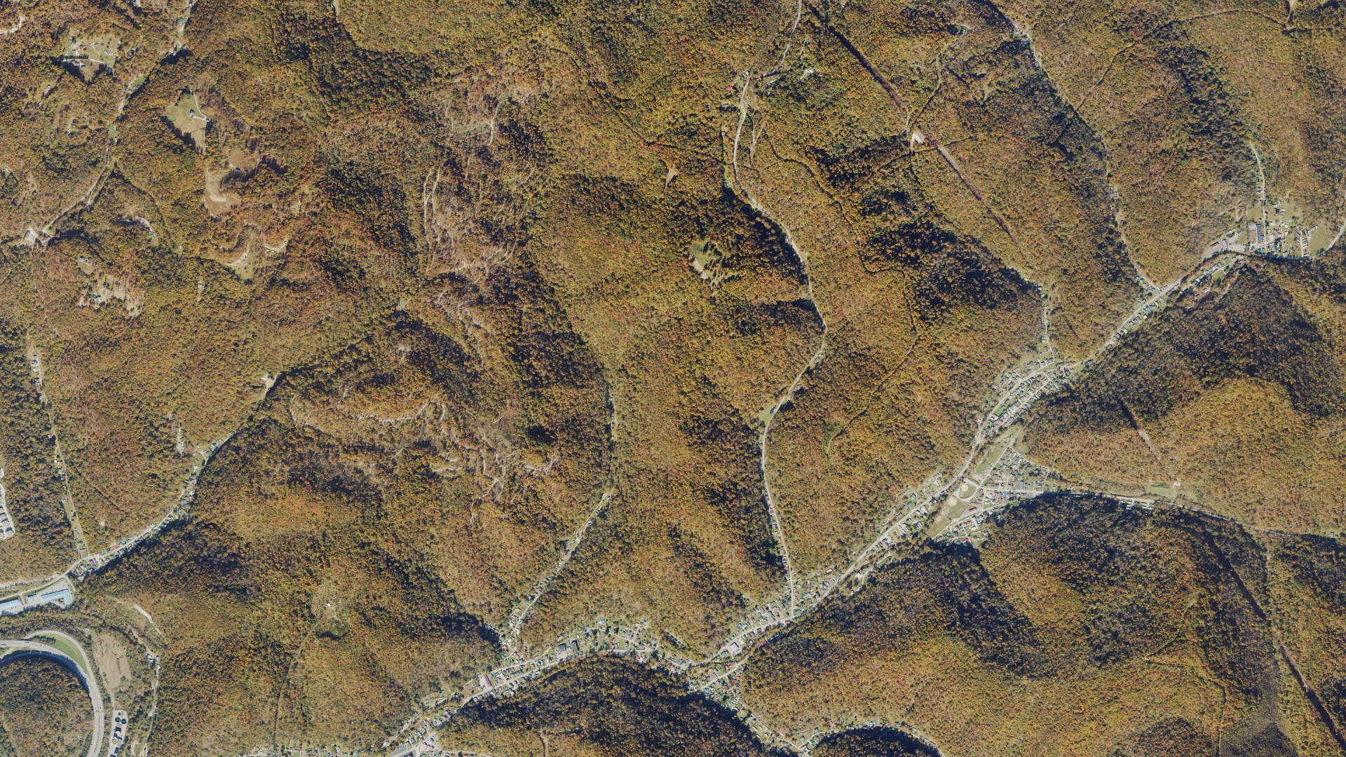Natural-color aerial photograph of land around Coal Fork, West Virginia