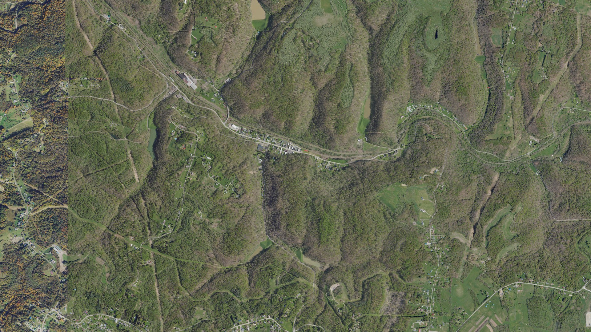 Natural-color aerial photograph of land around Colliers, West Virginia