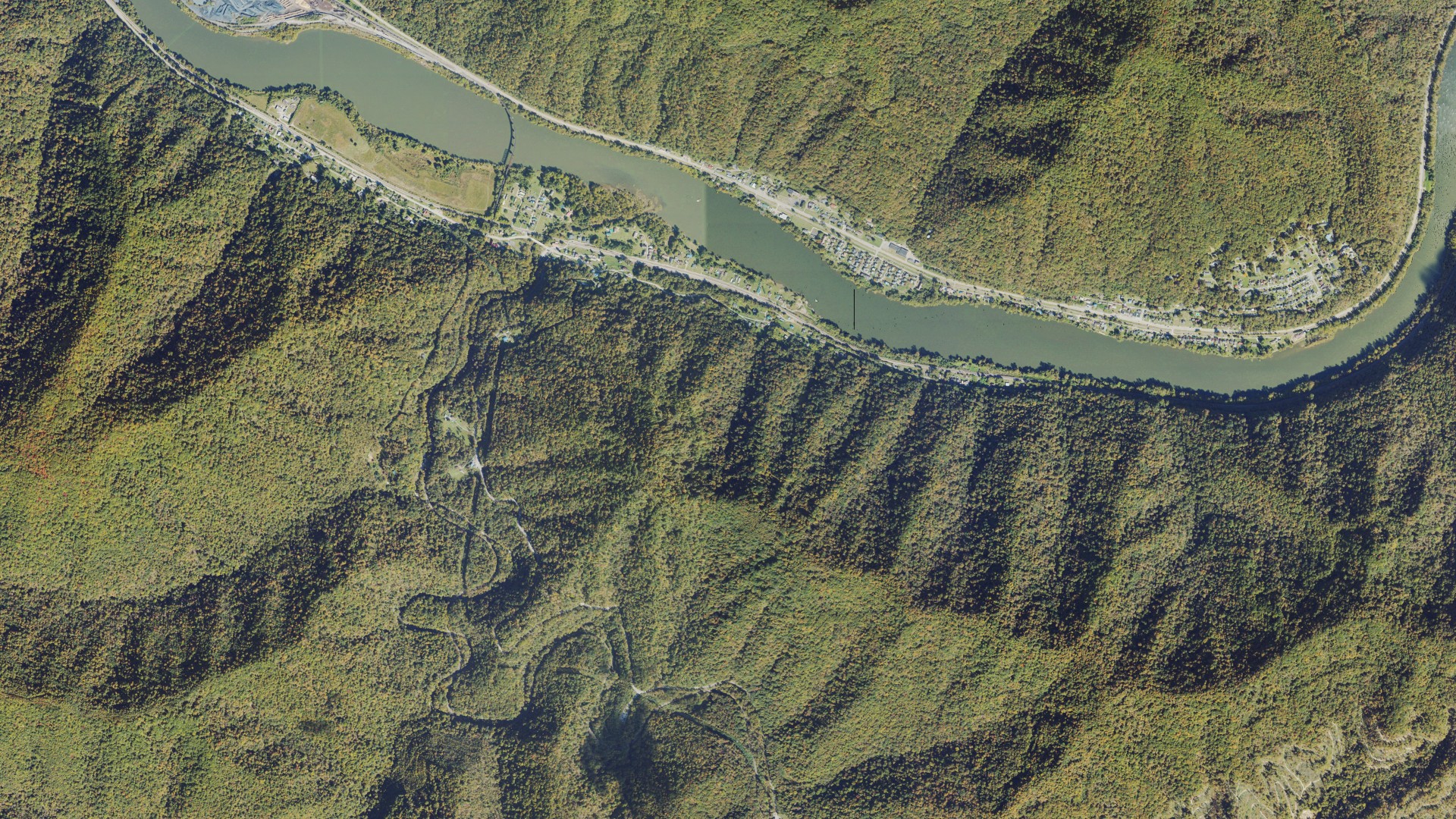 Natural-color aerial photograph of land around Deep Water, West Virginia