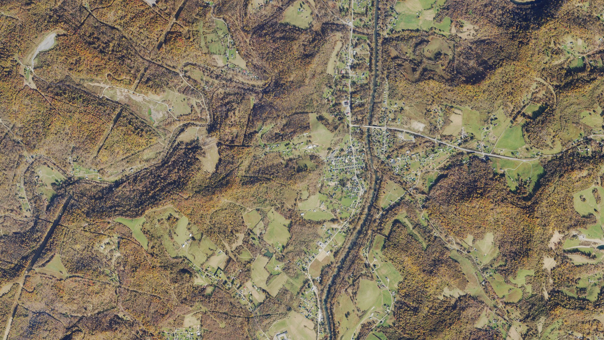 Natural-color aerial photograph of land around Enterprise, West Virginia