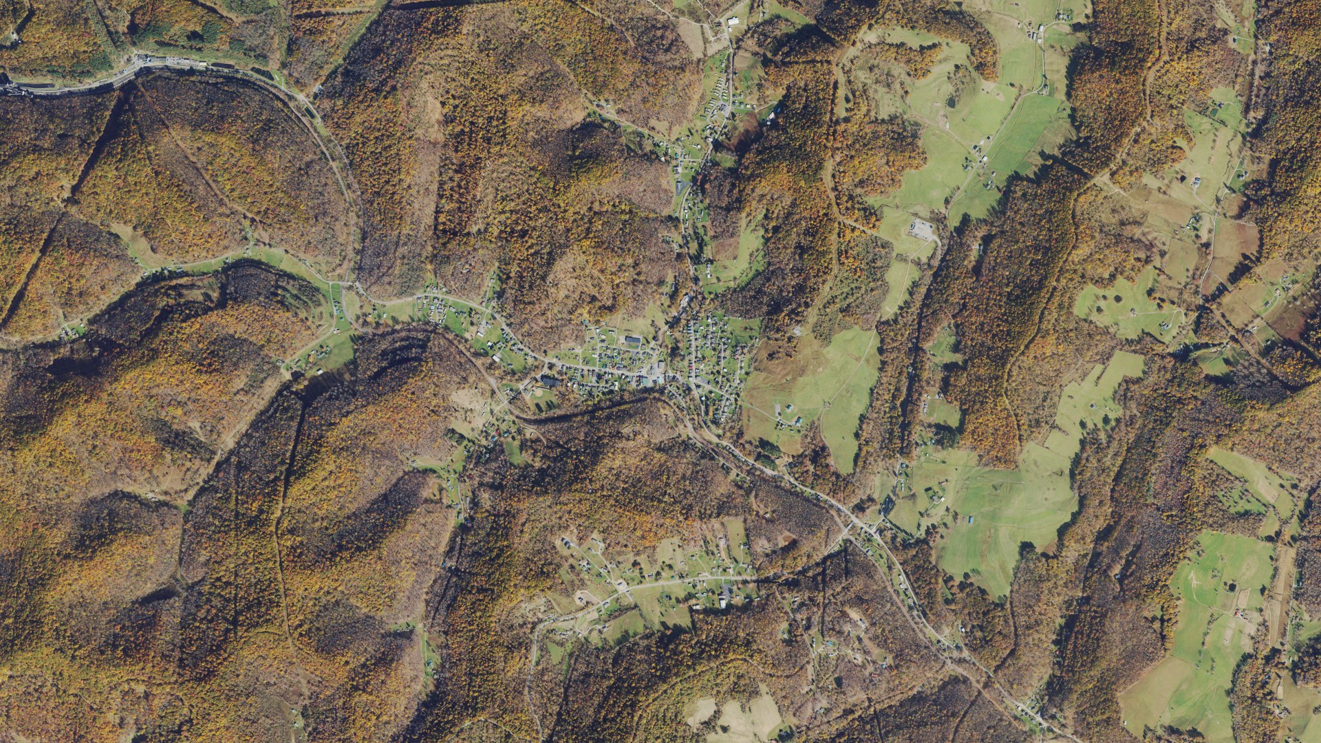 Natural-color aerial photograph of land around Fairview, West Virginia