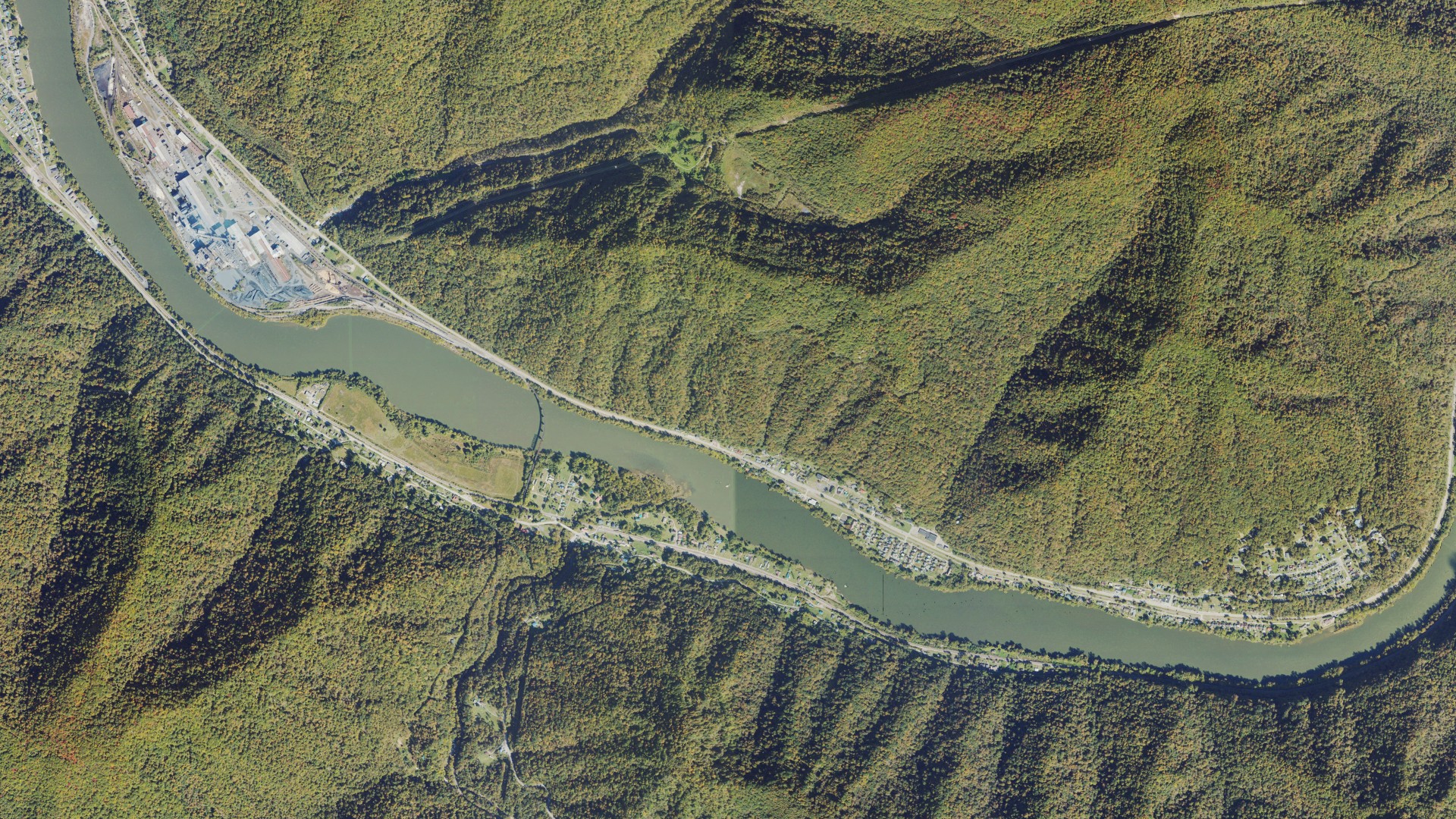 Natural-color aerial photograph of land around Falls View, West Virginia