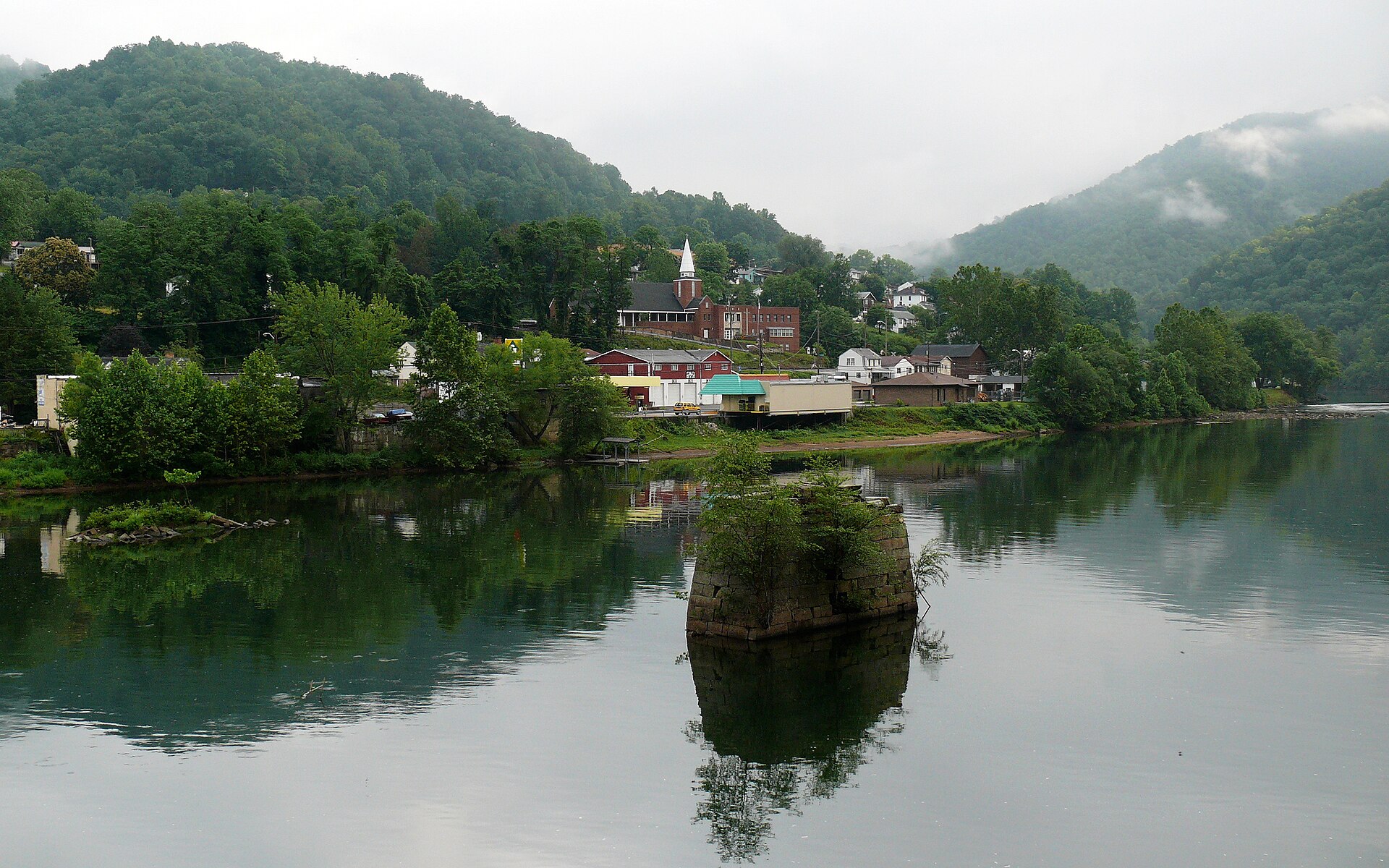 Looking across the Gauley River at the town of Gauley Bridge. — West Virginia