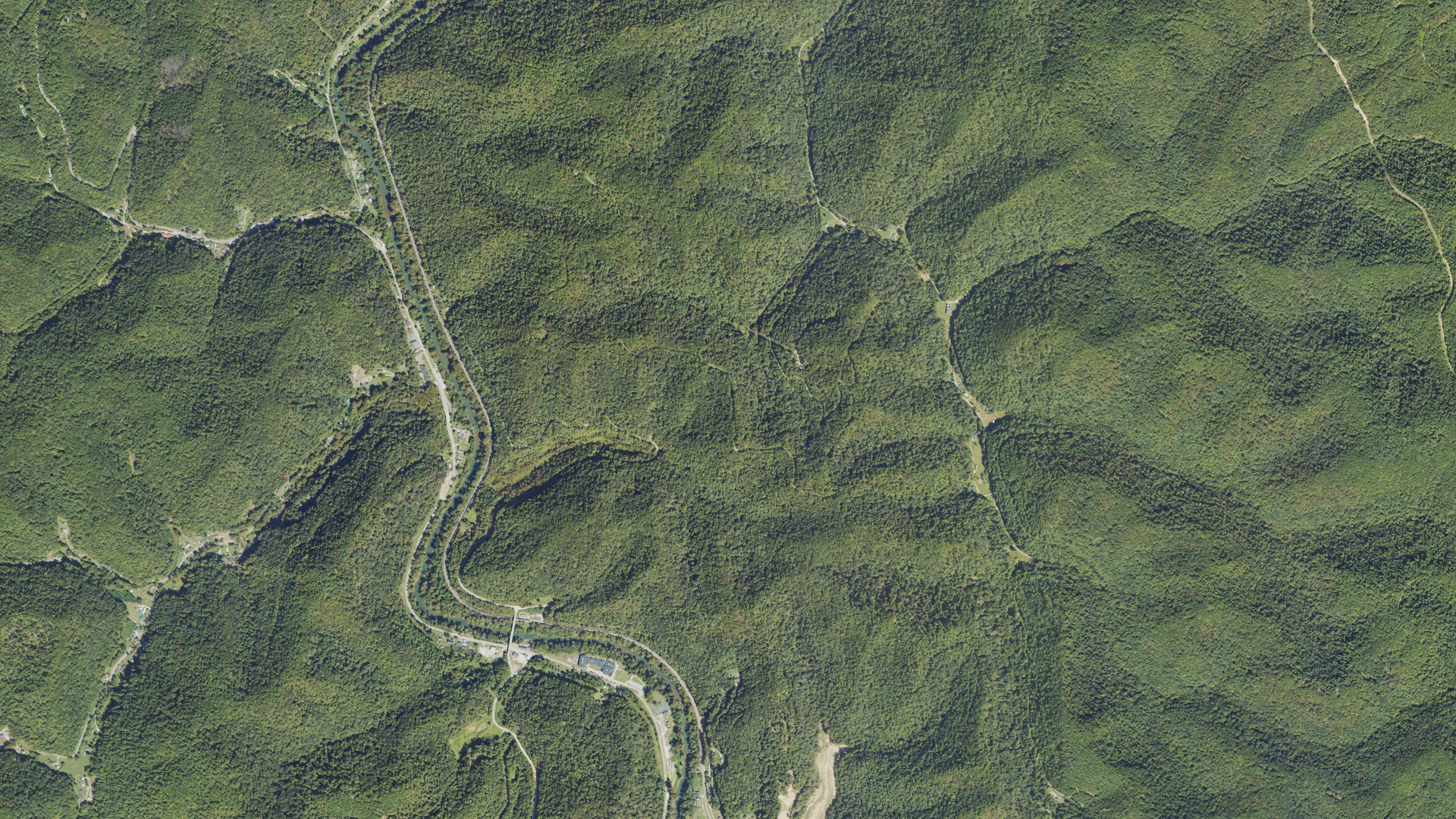 Natural-color aerial photograph of land around Harts, West Virginia
