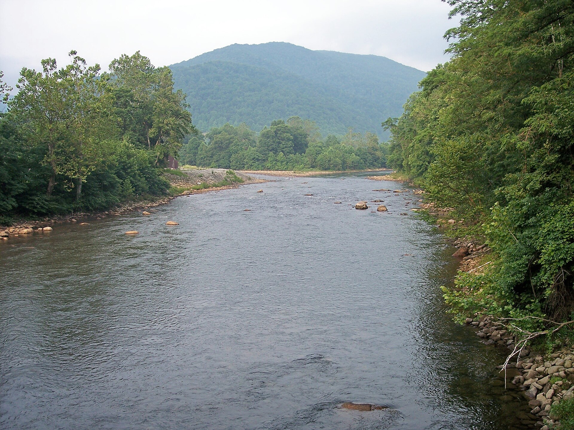 An upstream view of the Black Fork at w:Hendricks, West Virginia. The confluence of the Blackwater River (left) and the Dry Fork (right) (which join to form the Black Fork) can be seen in the distance.