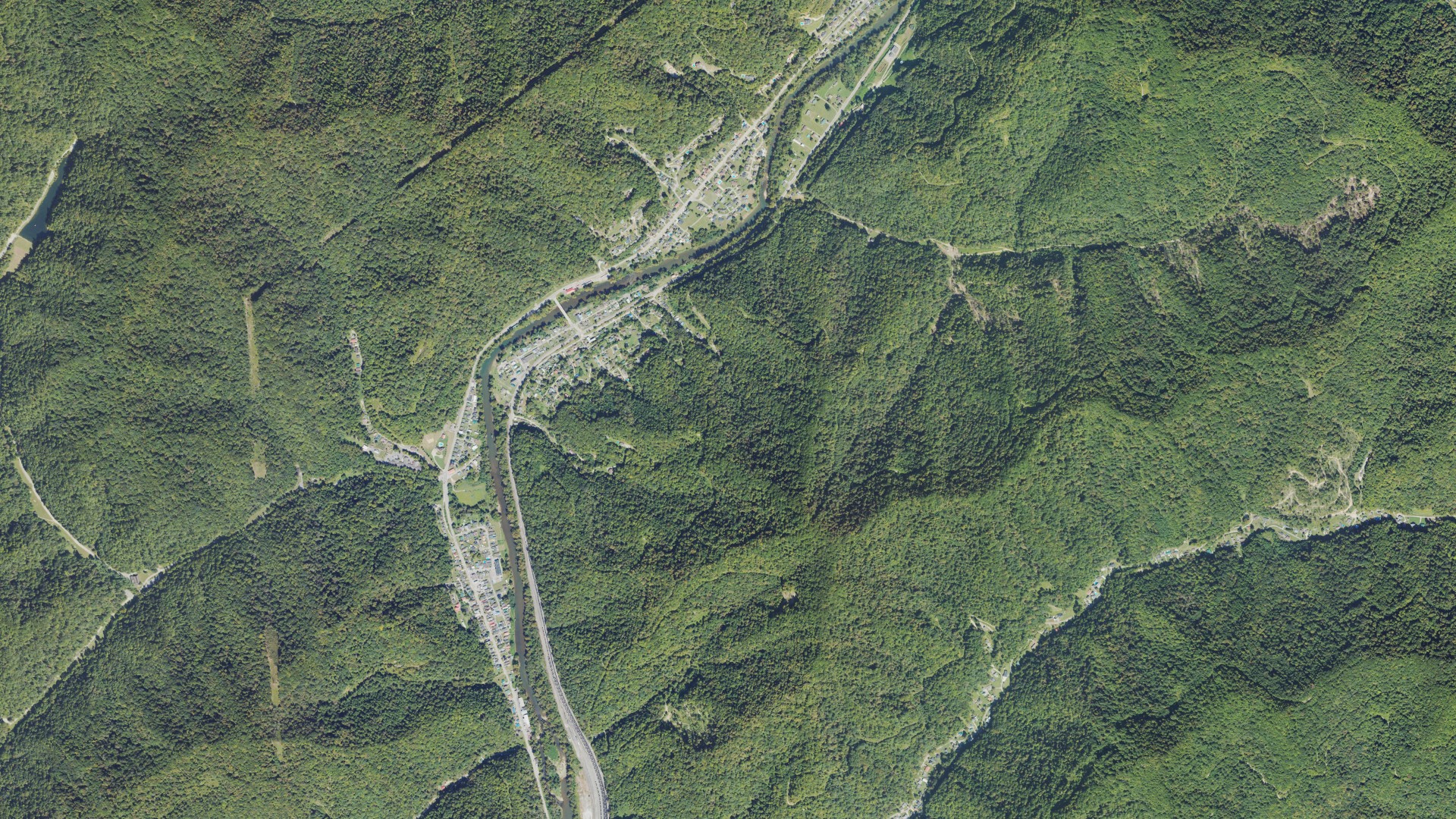 Natural-color aerial photograph of land around Henlawson, West Virginia