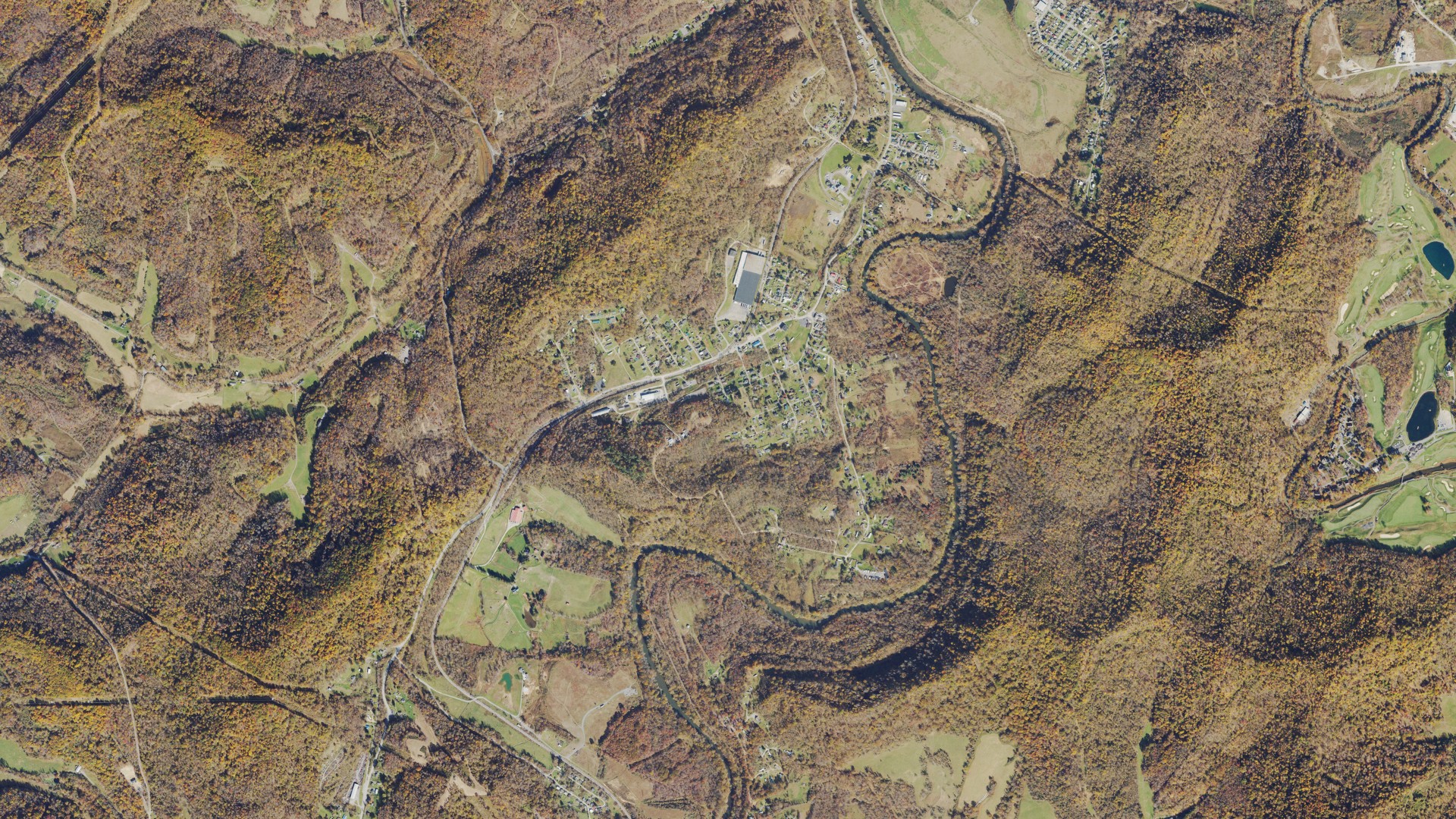 Natural-color aerial photograph of land around Hepzibah, West Virginia