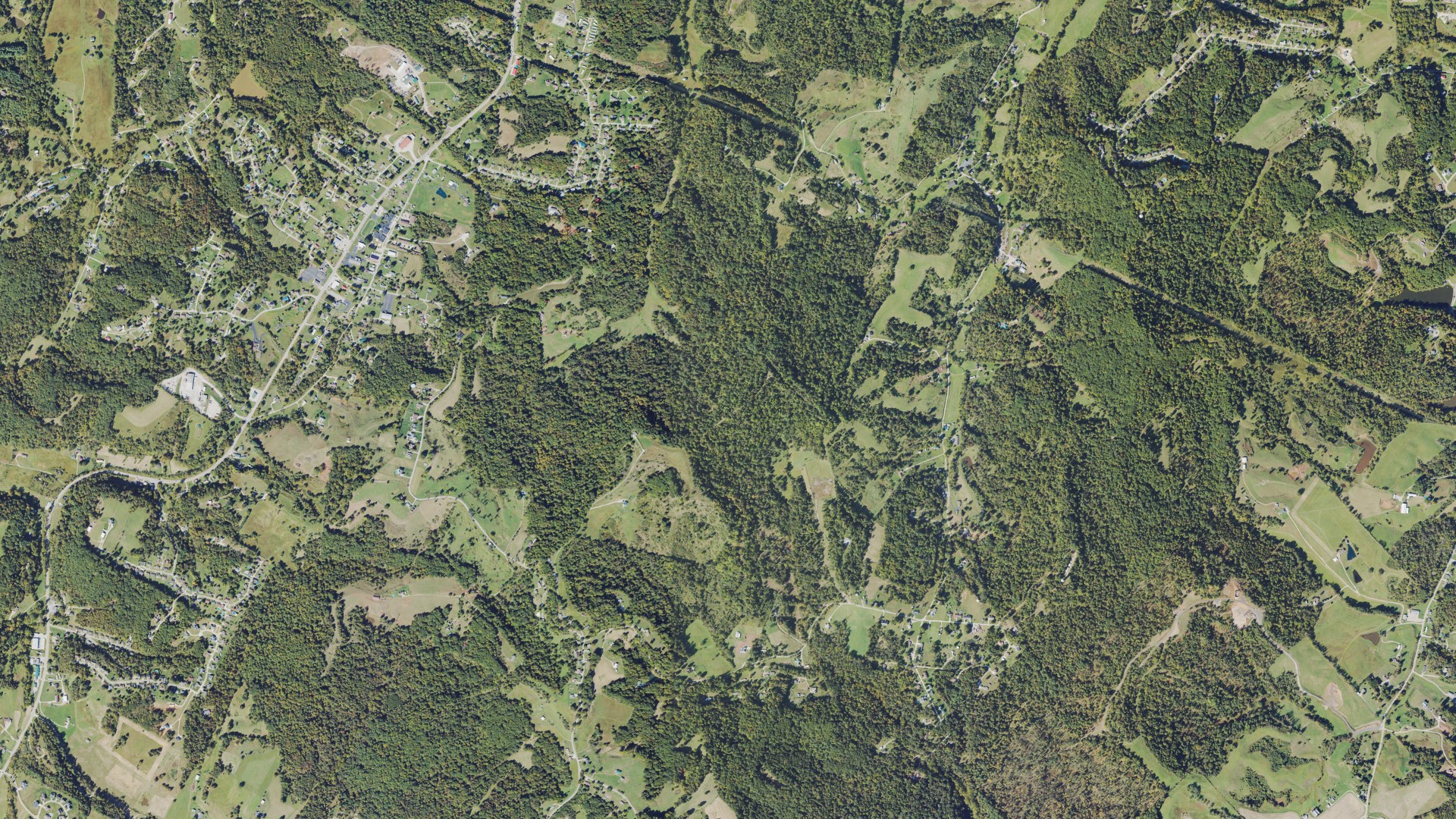 Natural-color aerial photograph of land around Lubeck, West Virginia