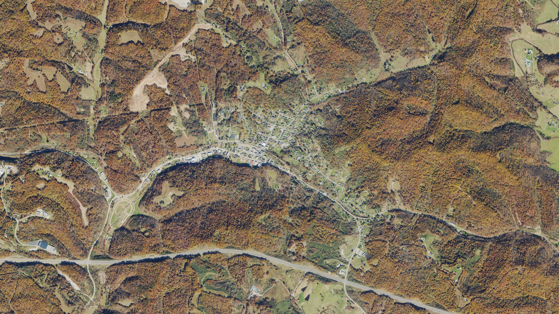 Natural-color aerial photograph of land around Pennsboro, West Virginia