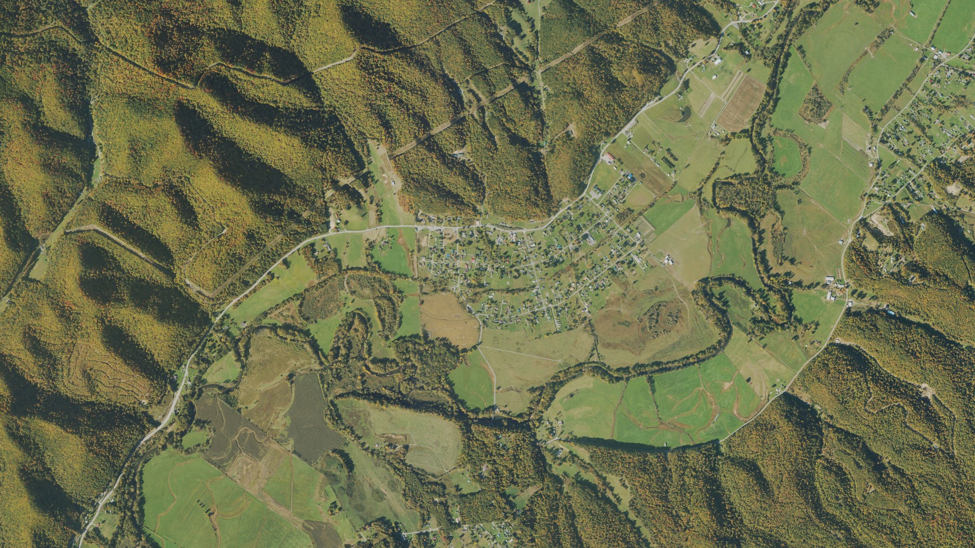 Natural-color aerial photograph of land around Valley Bend, West Virginia