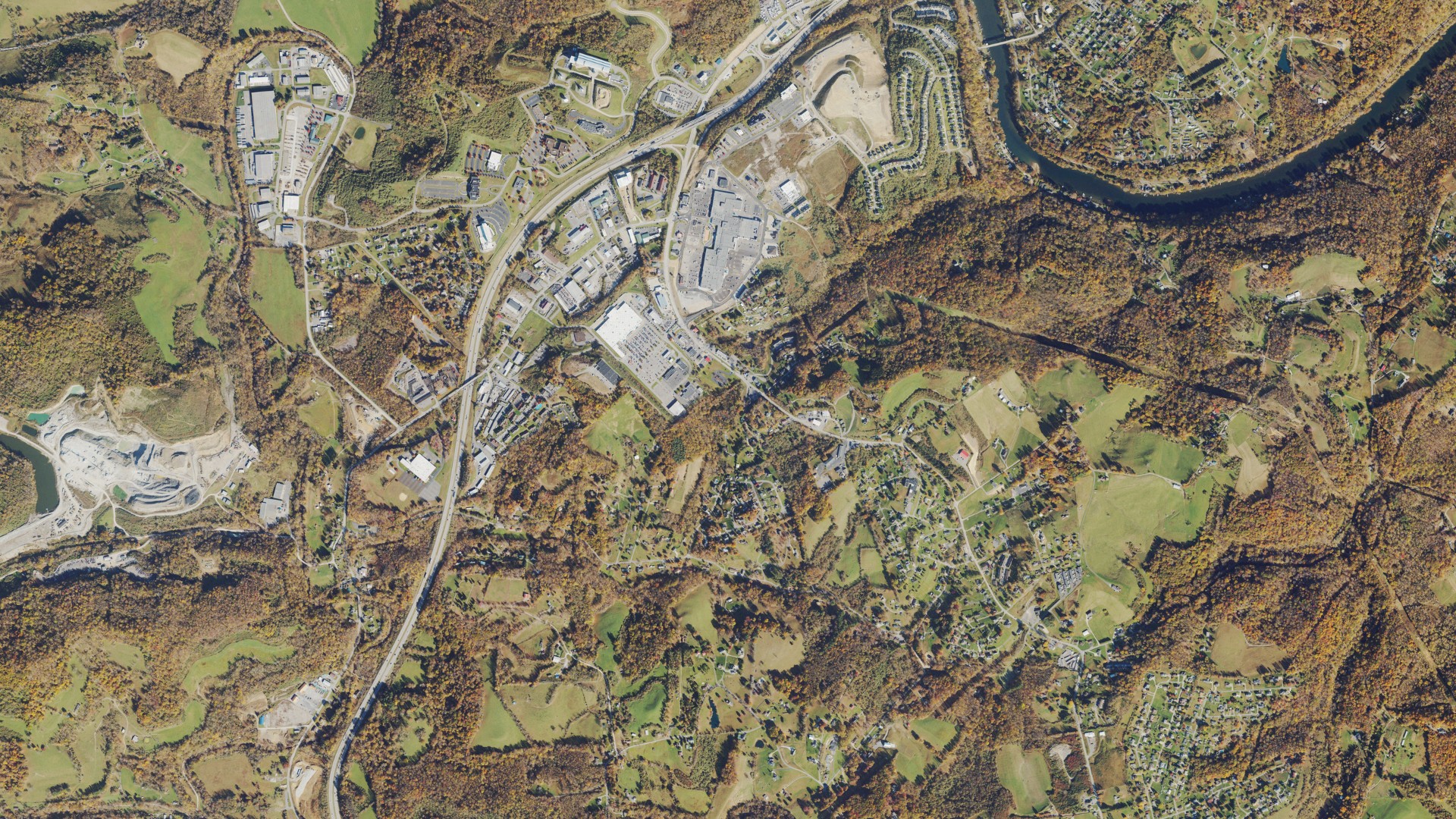 Natural-color aerial photograph of land around White Hall, West Virginia
