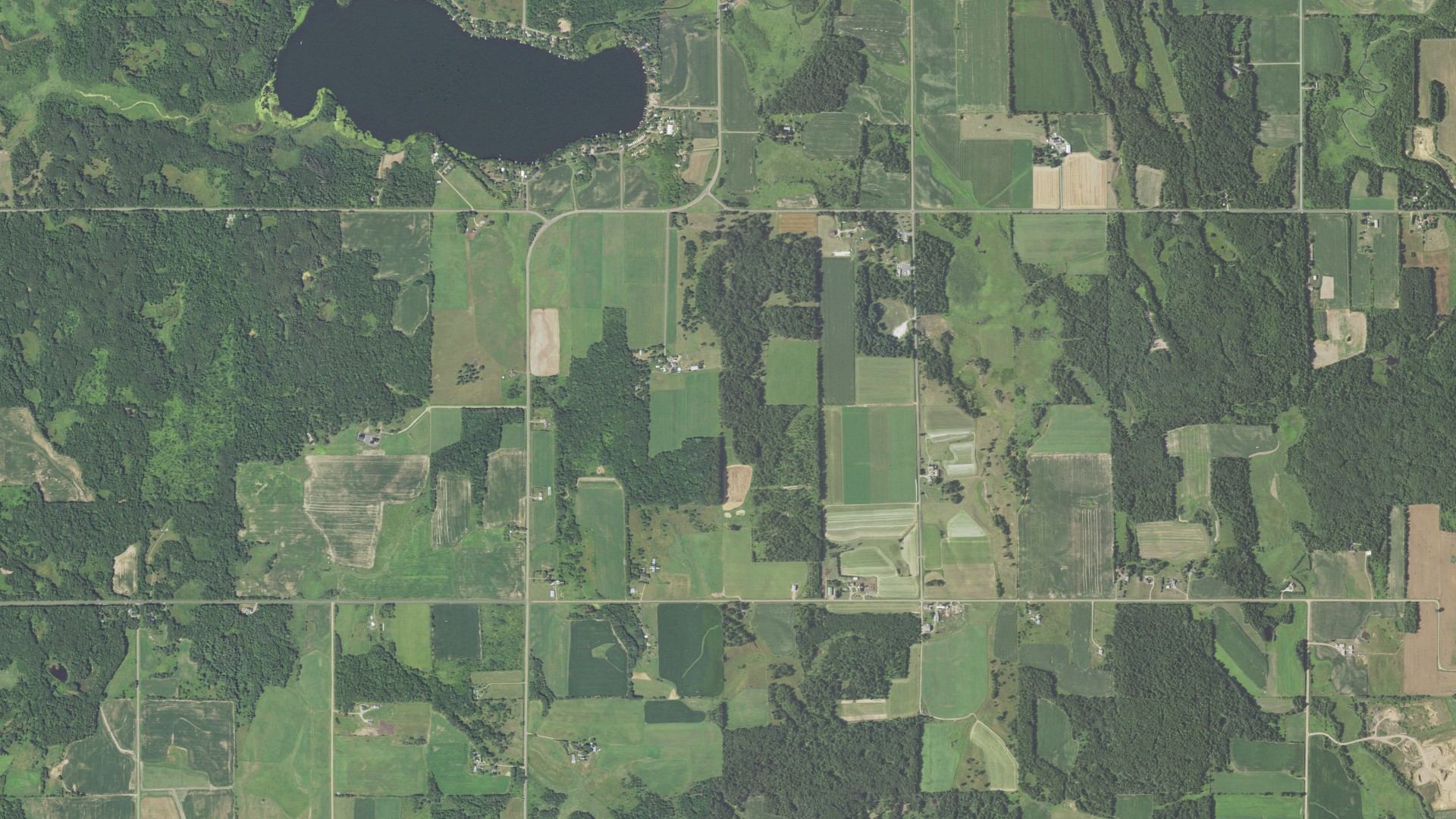 Aerial view of land around Turtle Lake, Wisconsin