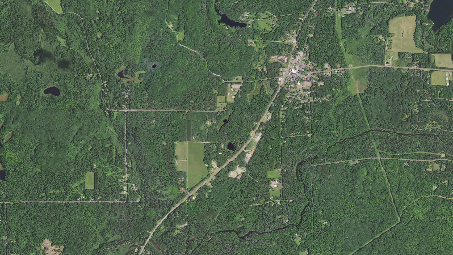 Aerial view of land around Cable, Wisconsin