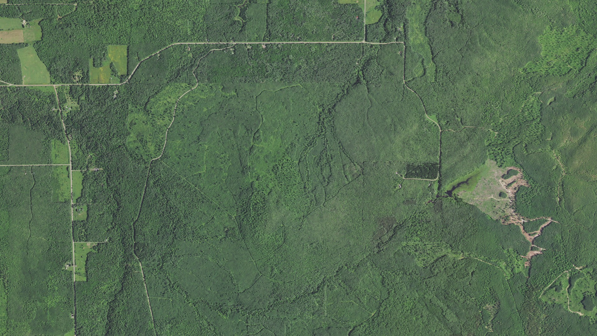 Aerial view of land around Clover, Wisconsin
