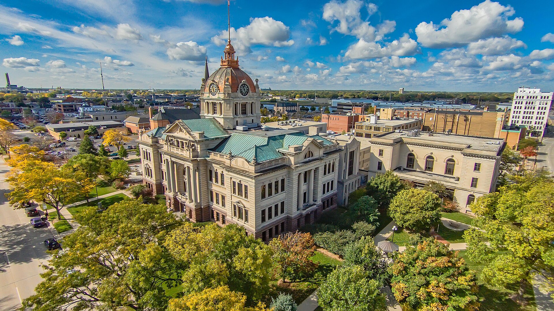 Brown County Courthouse in Green Bay, Wisconsin as the leaves begin to change color.