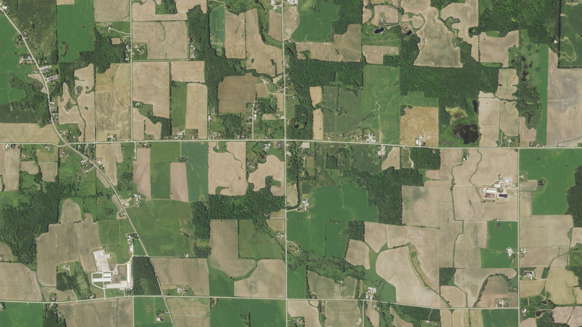 Natural-color aerial photograph of land around Morrison, Wisconsin