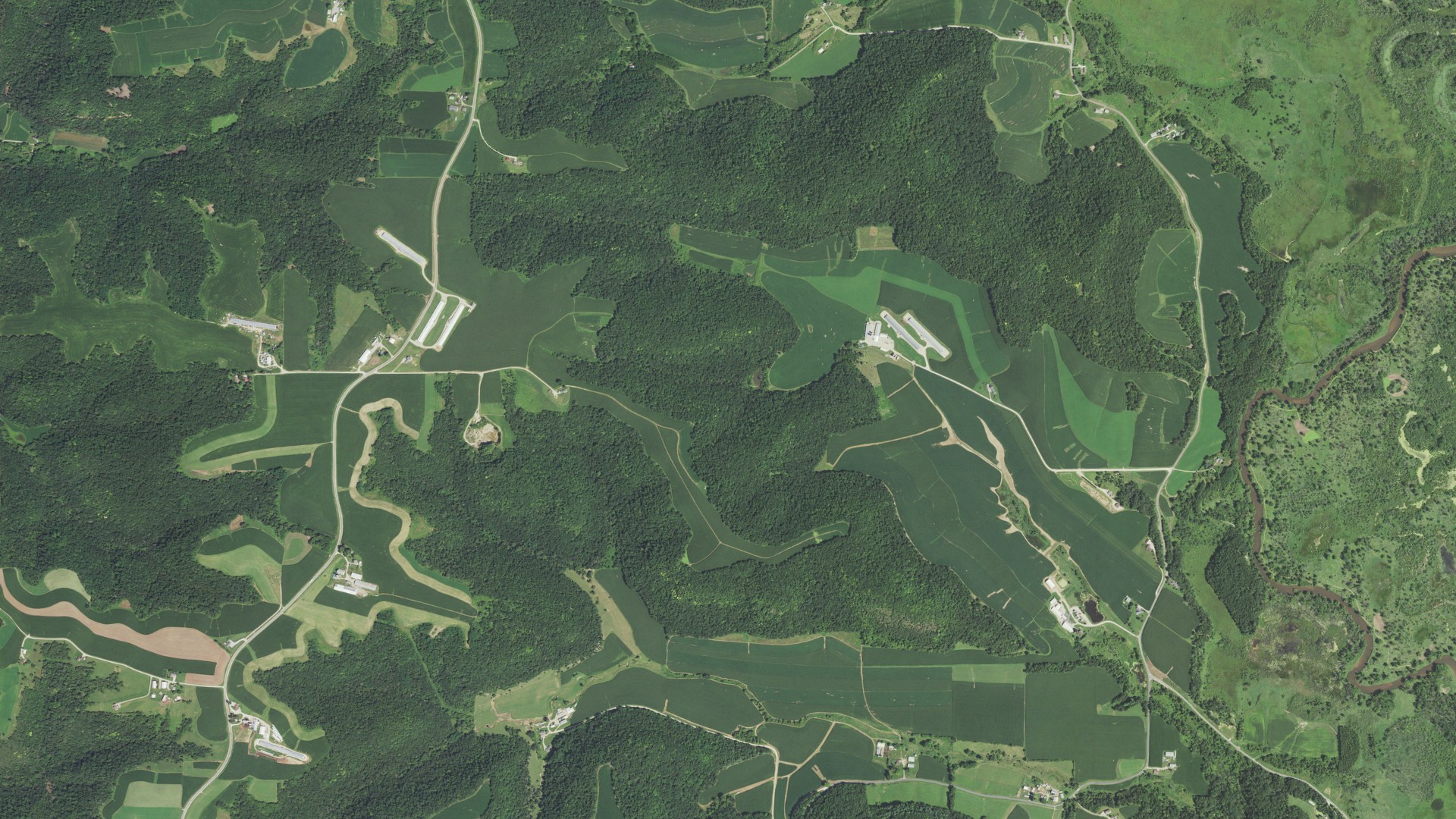 Aerial view of land around Cross, Wisconsin