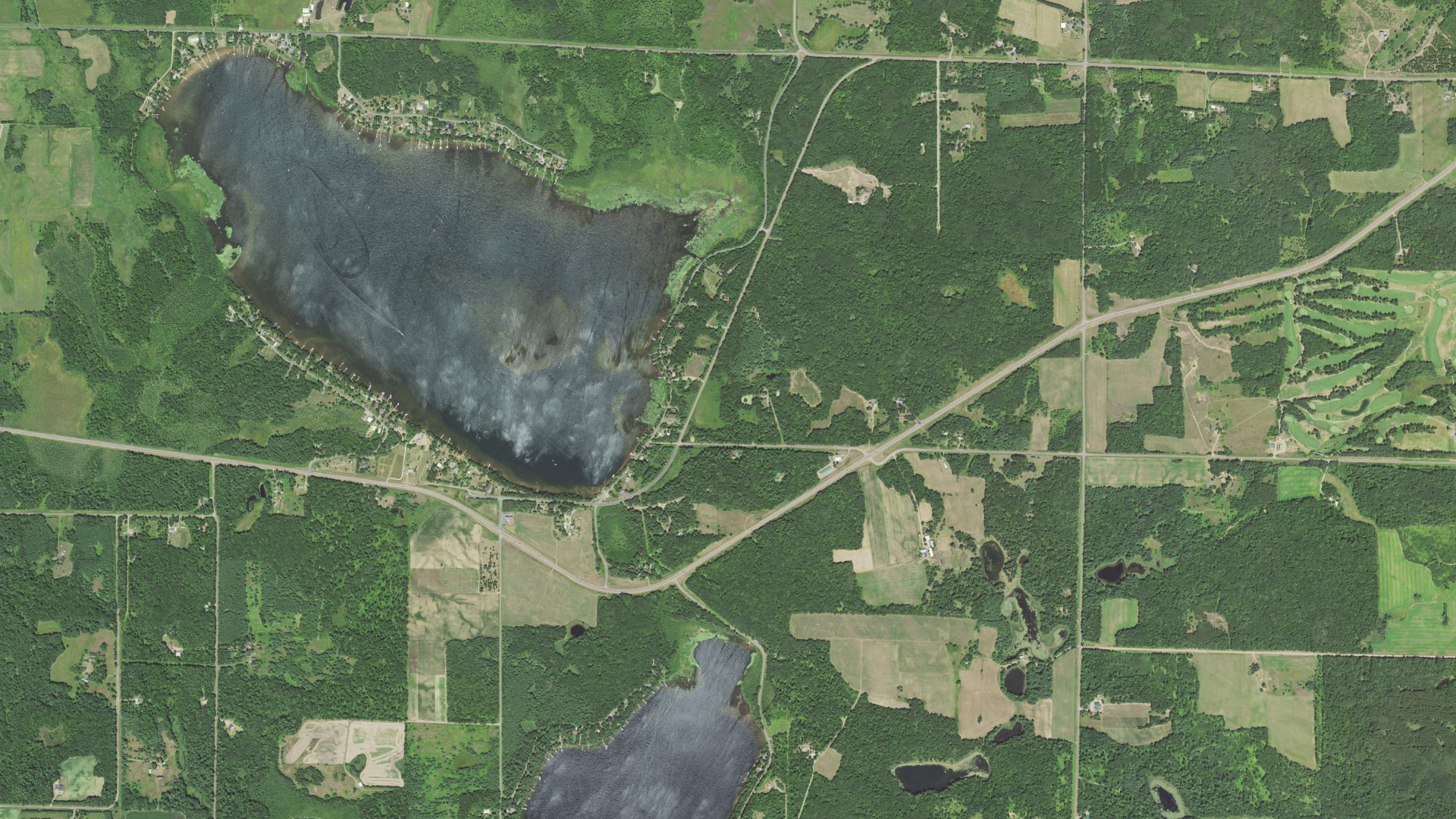 Natural-color aerial photograph of land around Daniels, Wisconsin