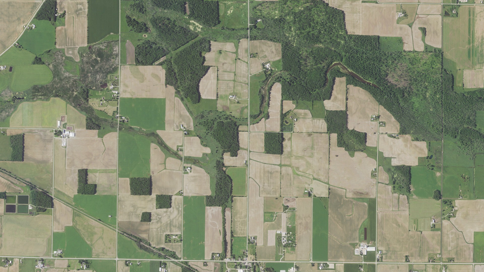 Aerial view of land around Woodville, Wisconsin