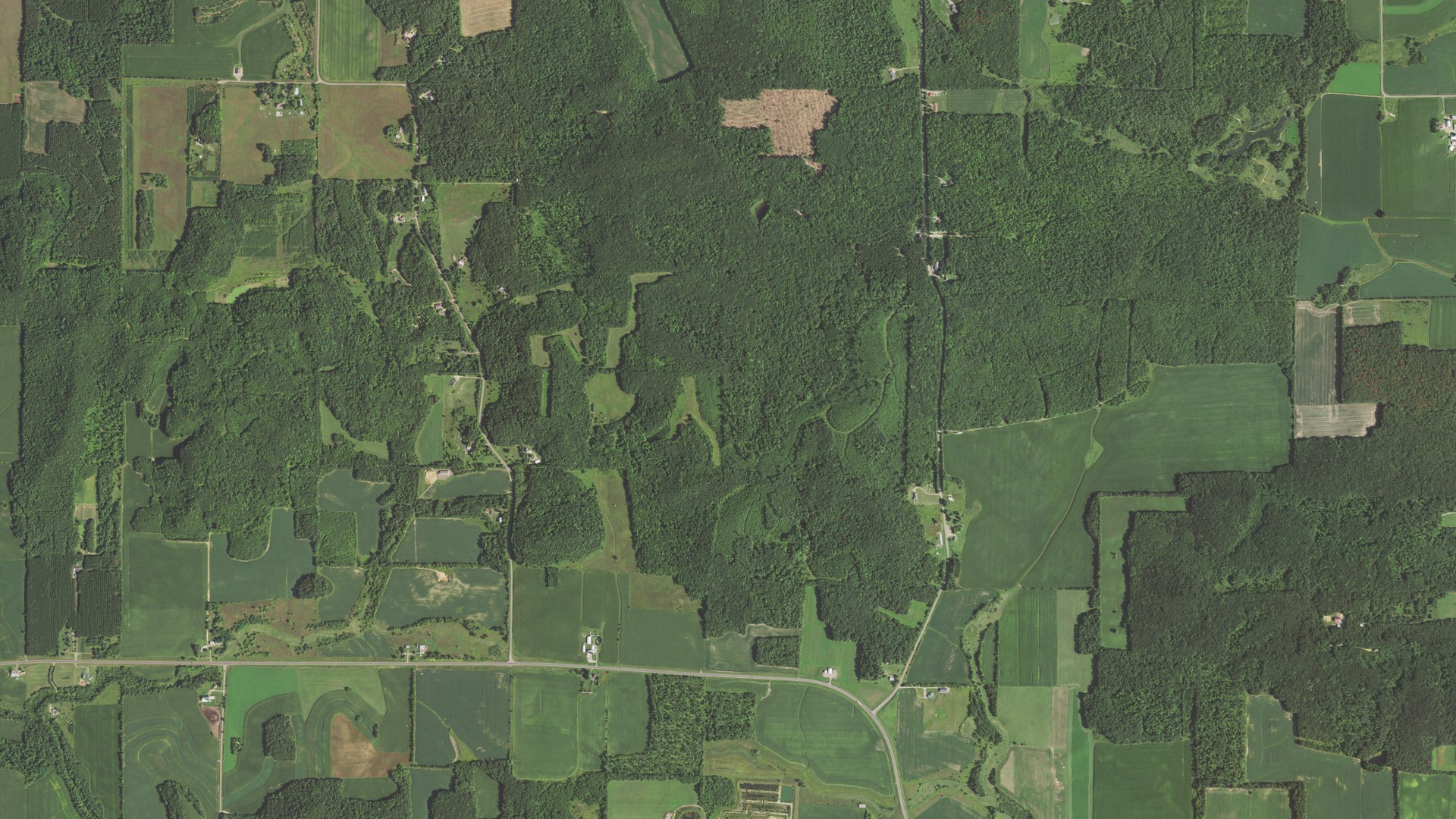 Aerial view of land around Auburn, Wisconsin