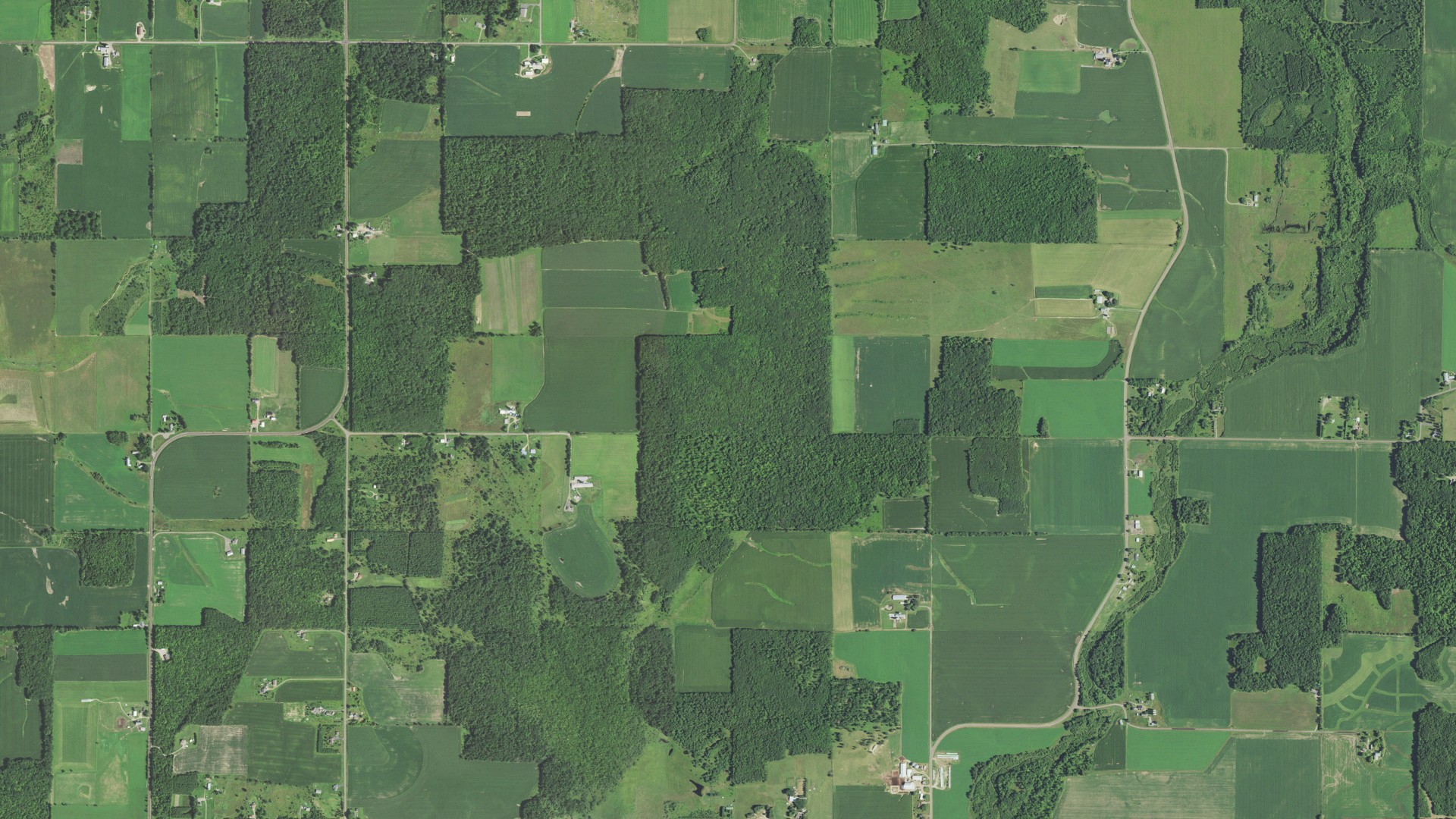Aerial view of land around Bloomer, Wisconsin