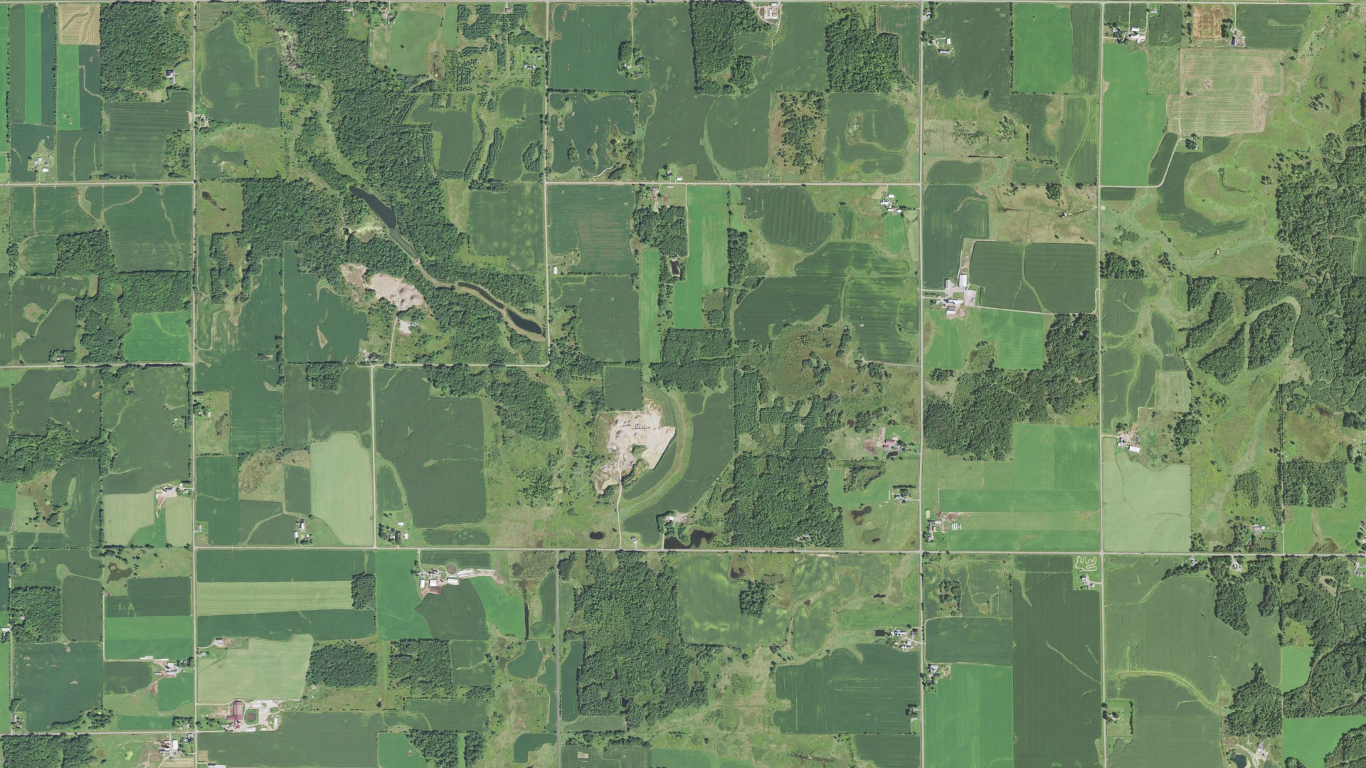 Natural-color aerial photograph of land around Delmar, Wisconsin