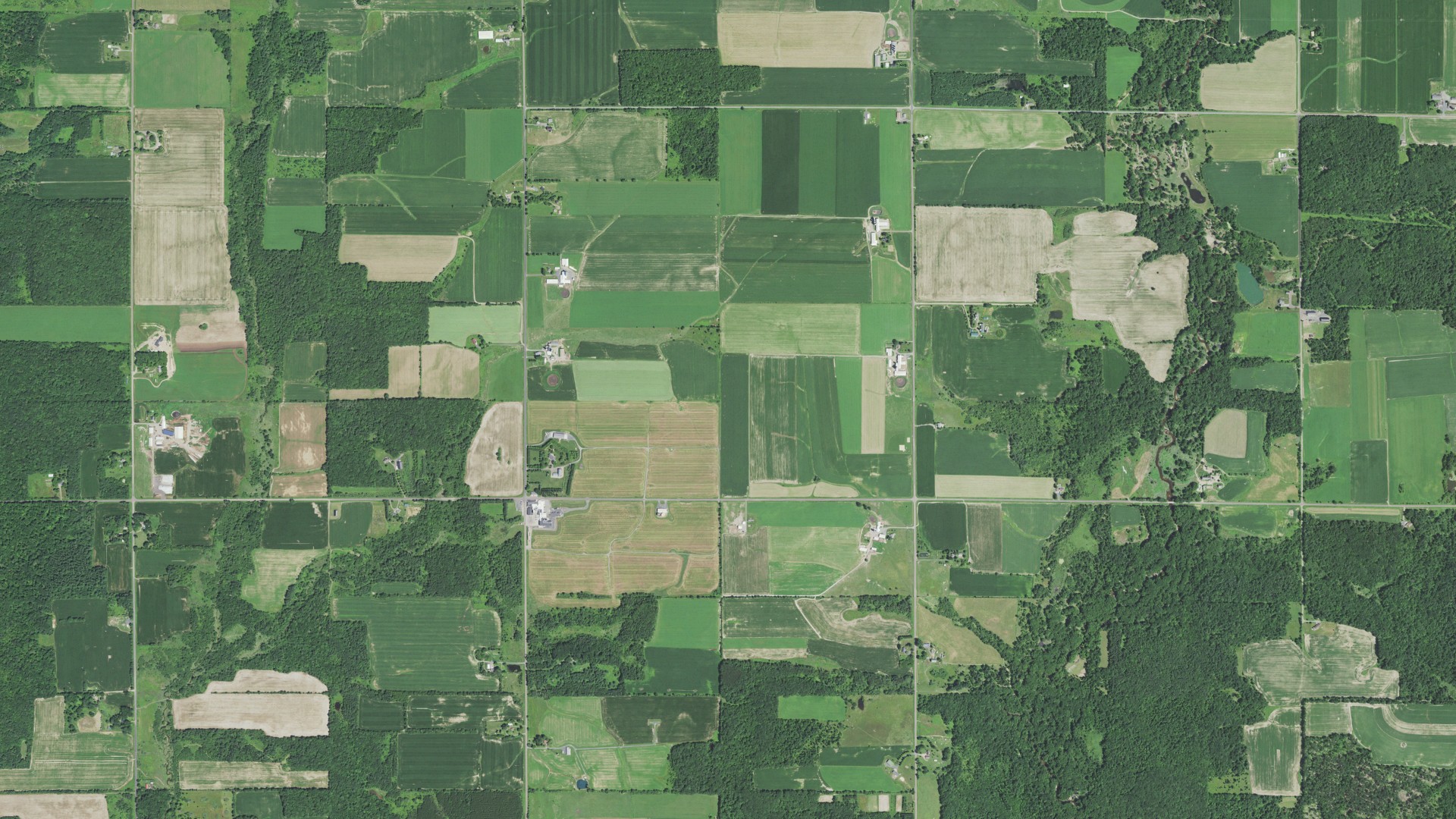 Natural-color aerial photograph of land around Worden, Wisconsin